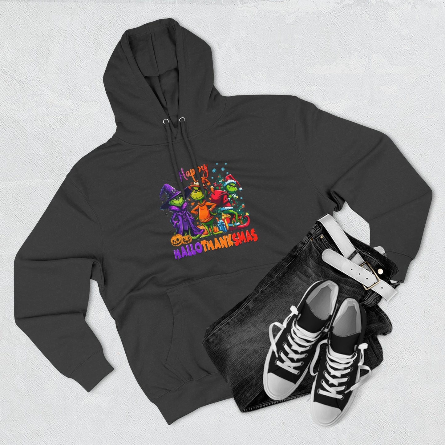 Fleece Hoodie: "Happy HalloThankMas"
