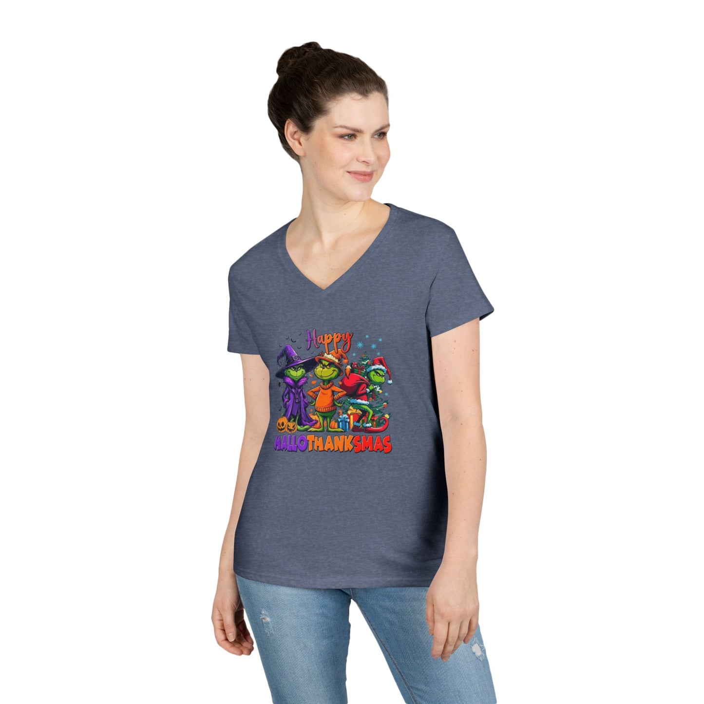 V-Neck Shirt: "Happy HalloThankMas"