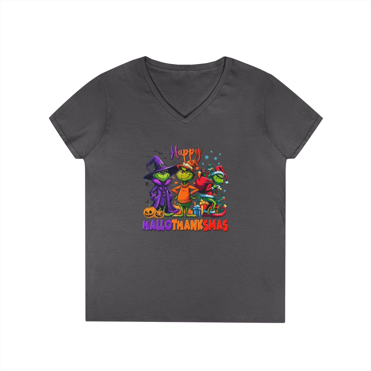 V-Neck Shirt: "Happy HalloThankMas"