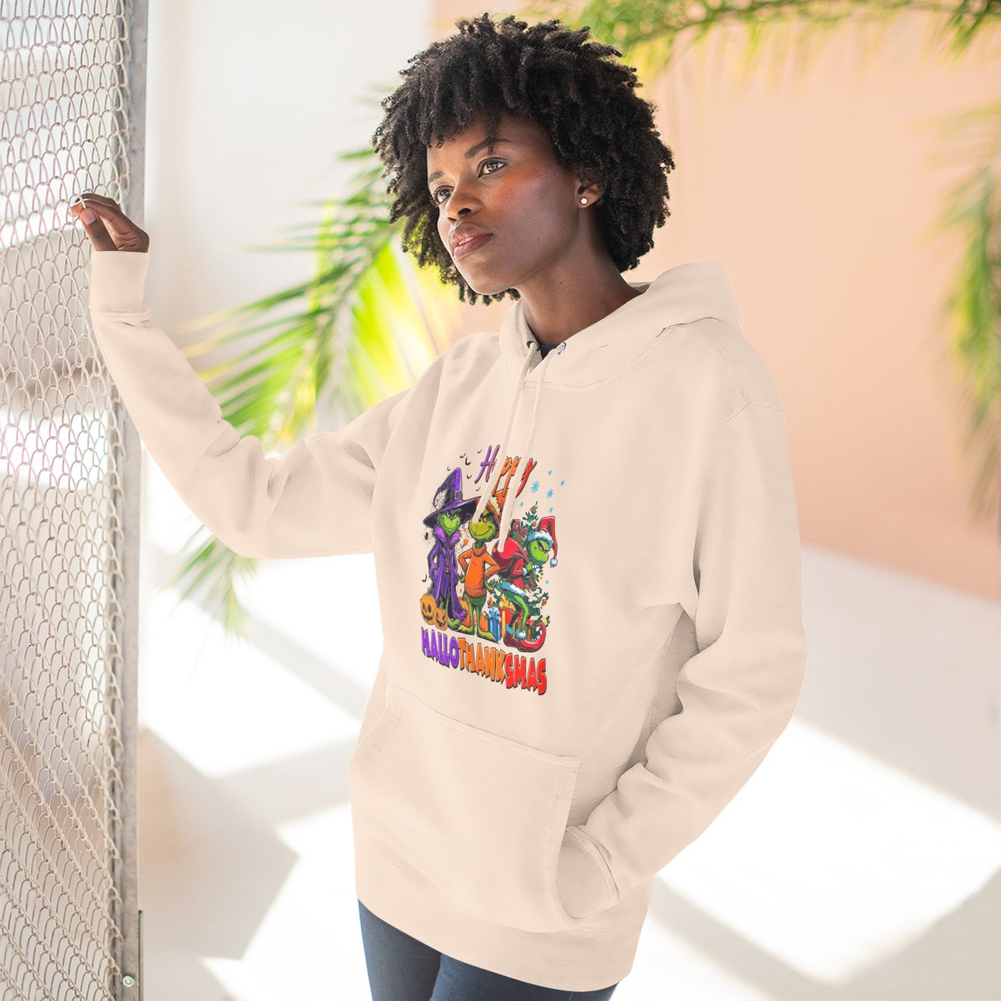 Fleece Hoodie: "Happy HalloThankMas"