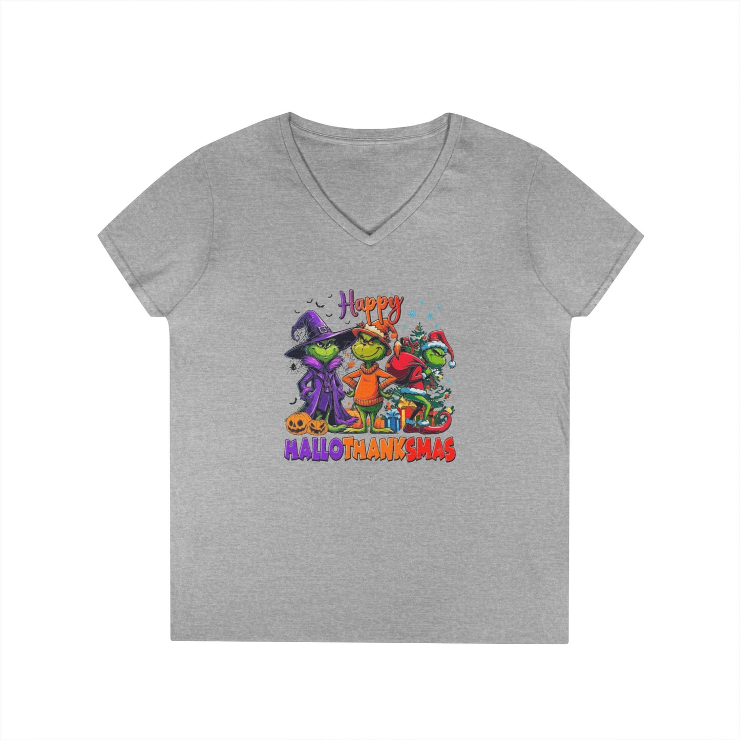V-Neck Shirt: "Happy HalloThankMas"