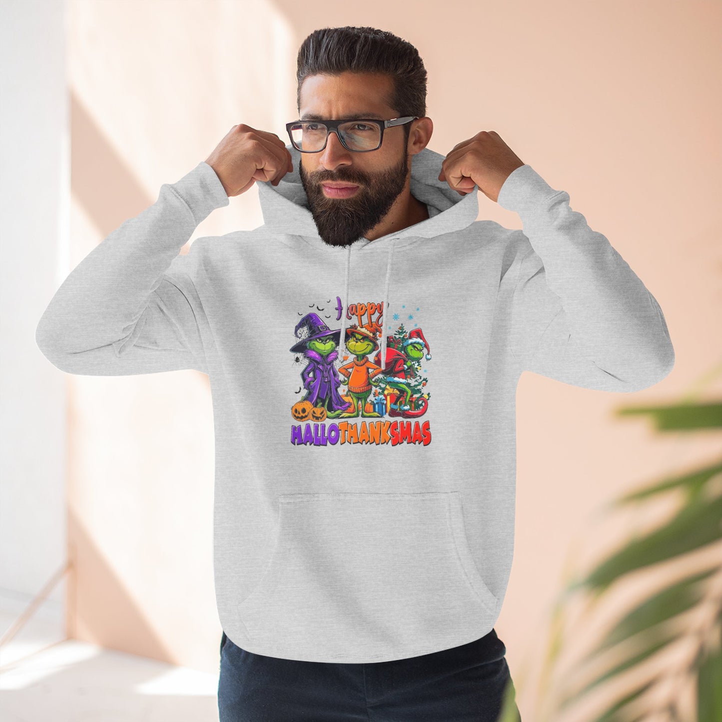 Fleece Hoodie: "Happy HalloThankMas"
