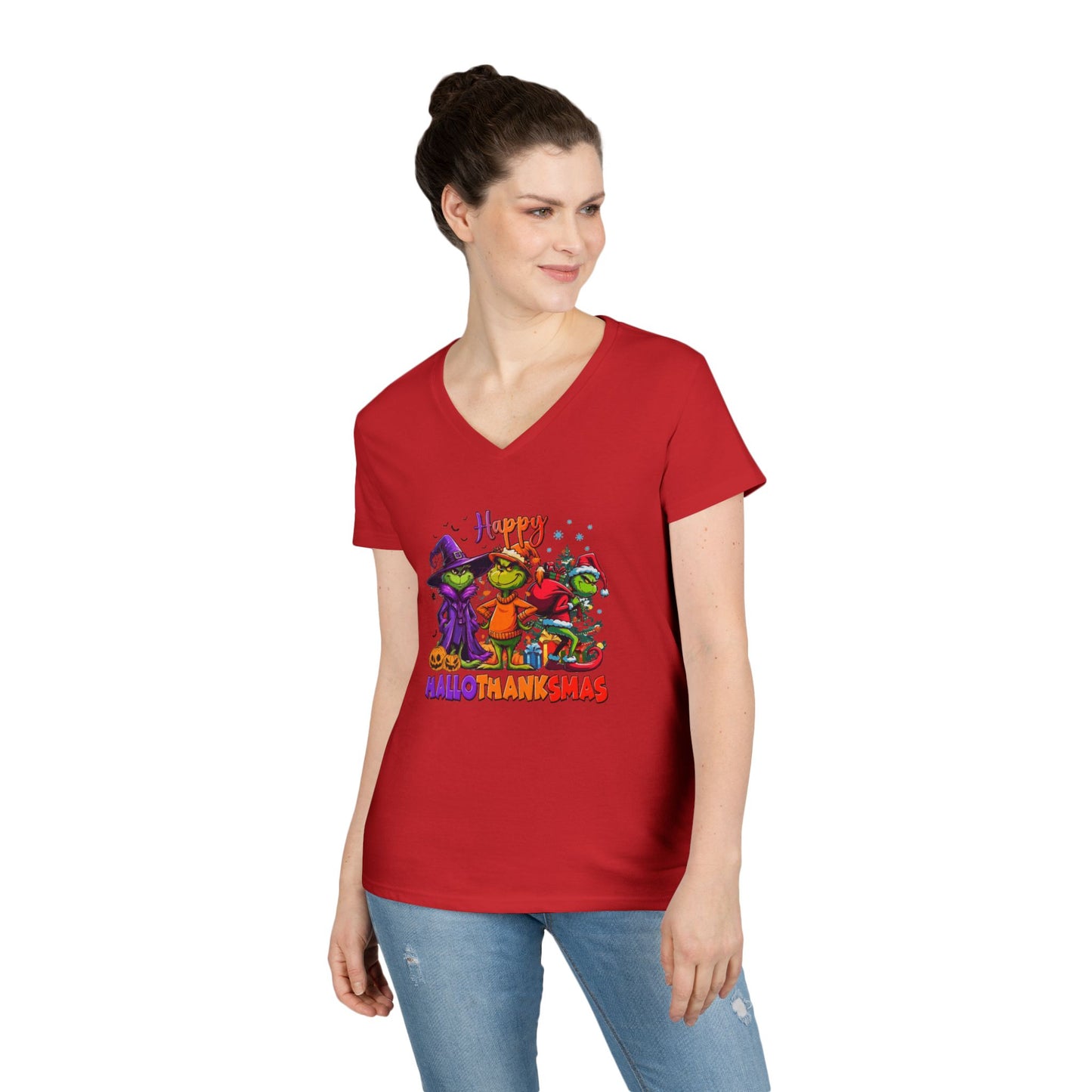 V-Neck Shirt: "Happy HalloThankMas"