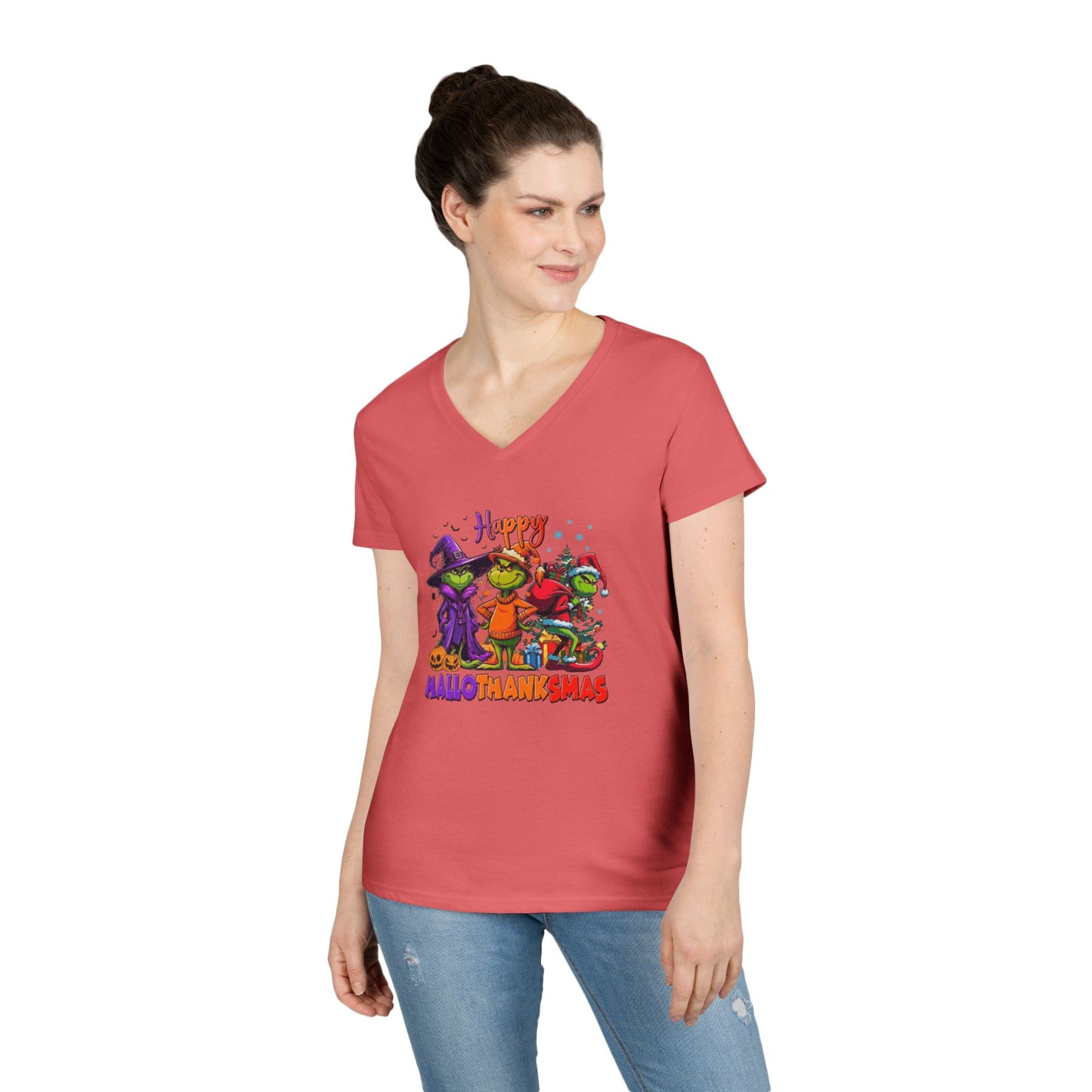 V-Neck Shirt: "Happy HalloThankMas"