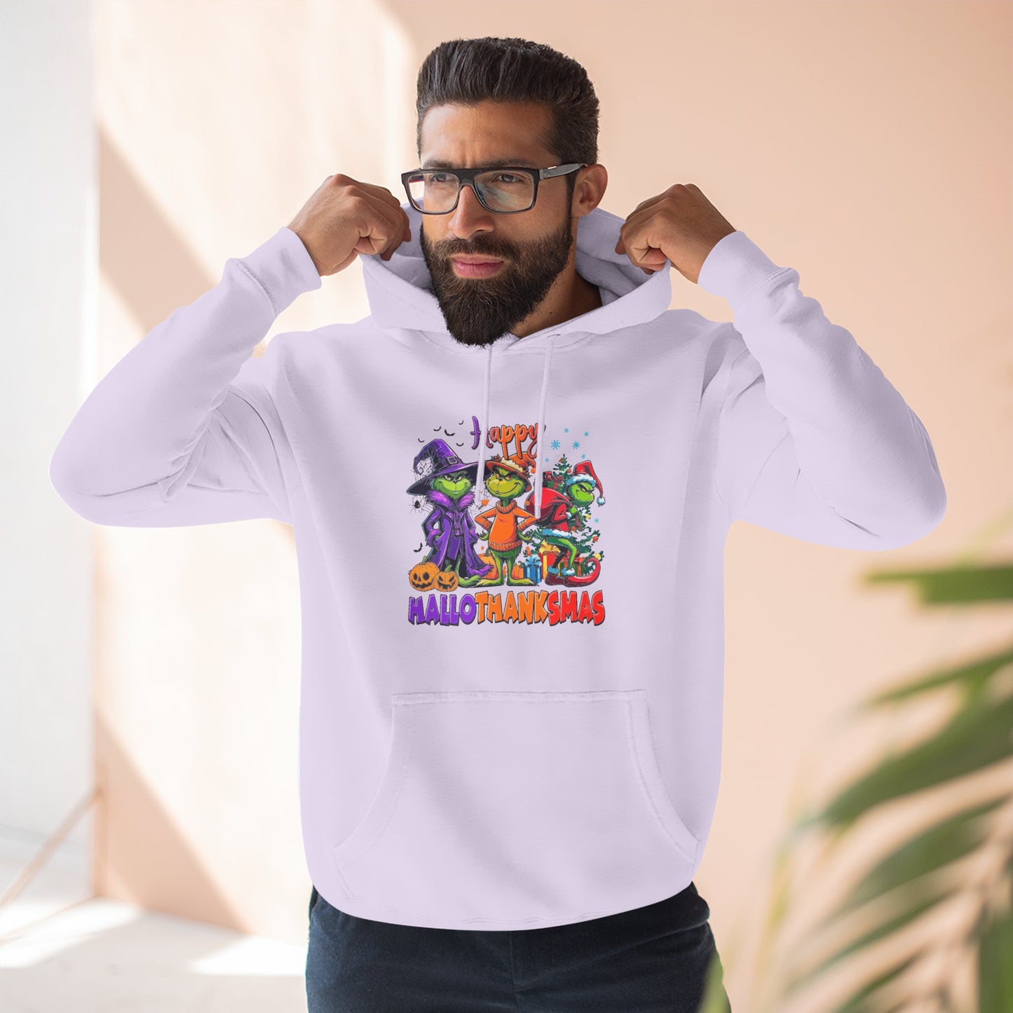 Fleece Hoodie: "Happy HalloThankMas"