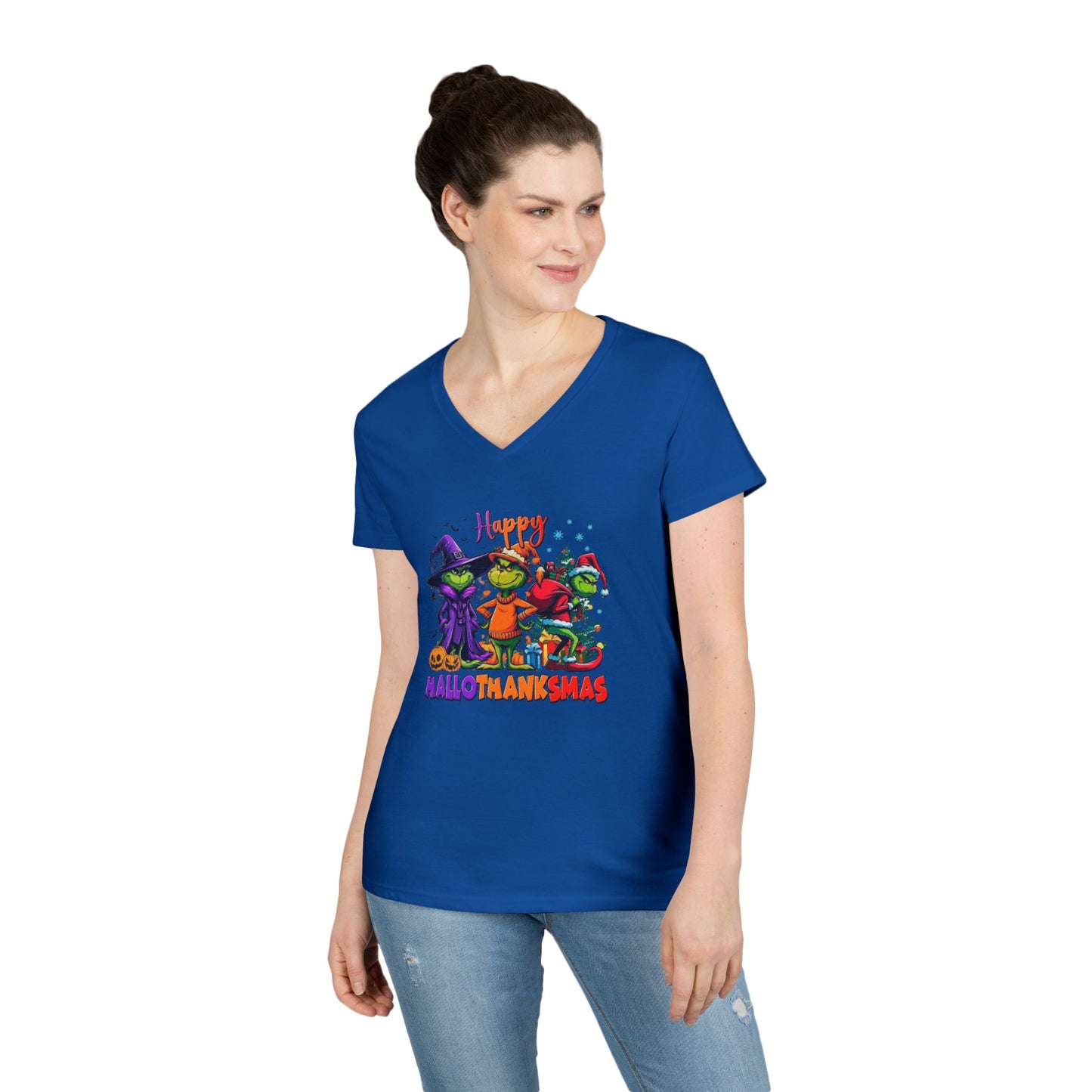 V-Neck Shirt: "Happy HalloThankMas"