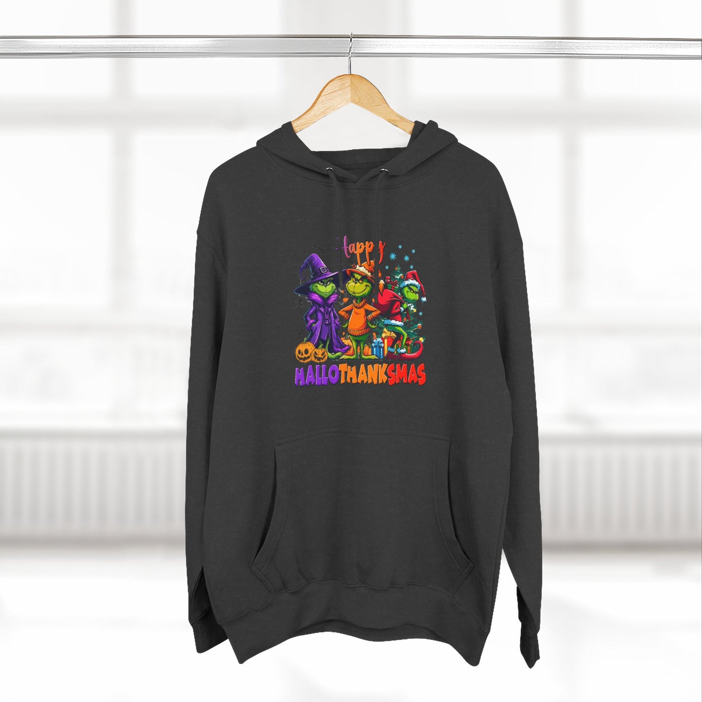 Fleece Hoodie: "Happy HalloThankMas"