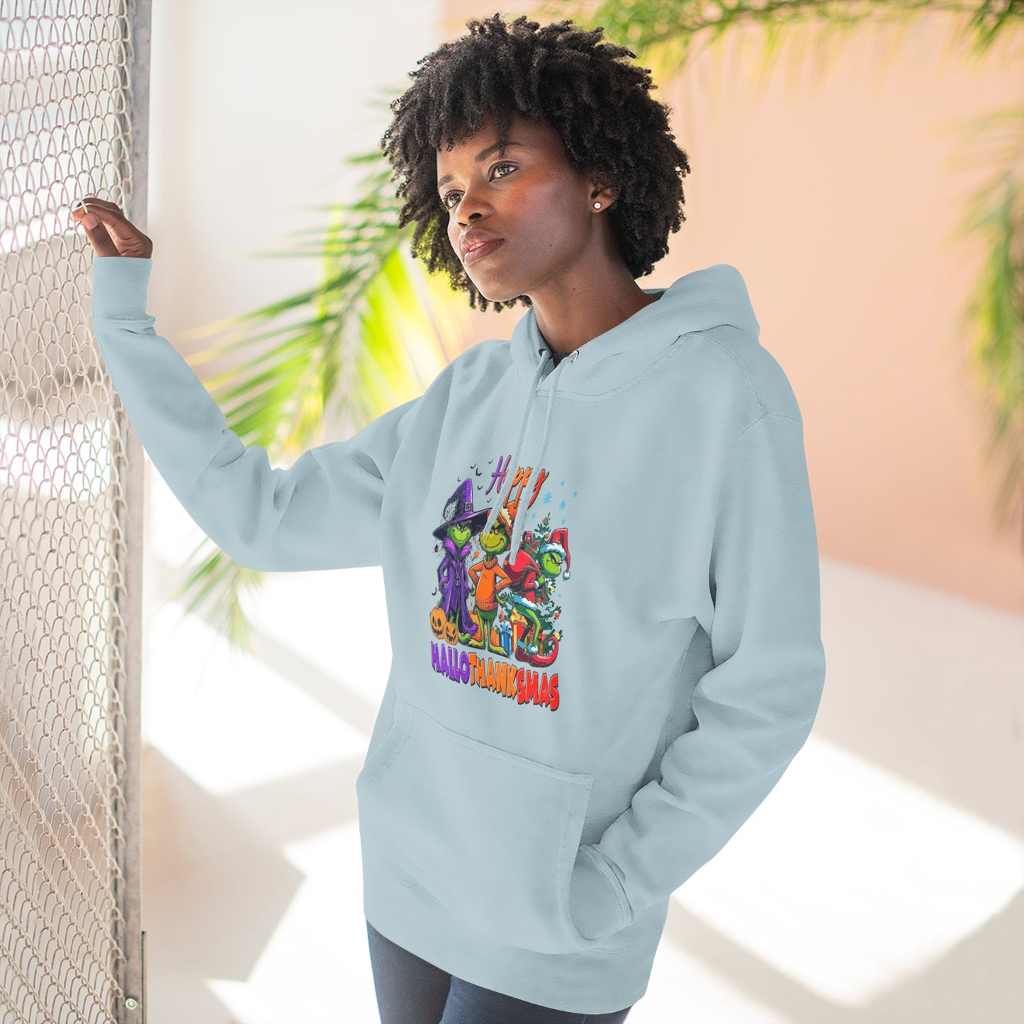 Fleece Hoodie: "Happy HalloThankMas"