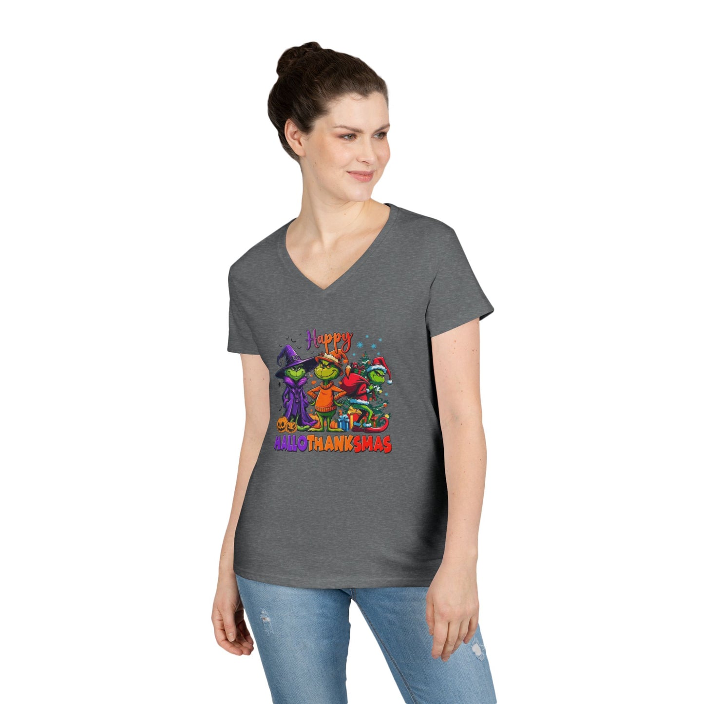 V-Neck Shirt: "Happy HalloThankMas"