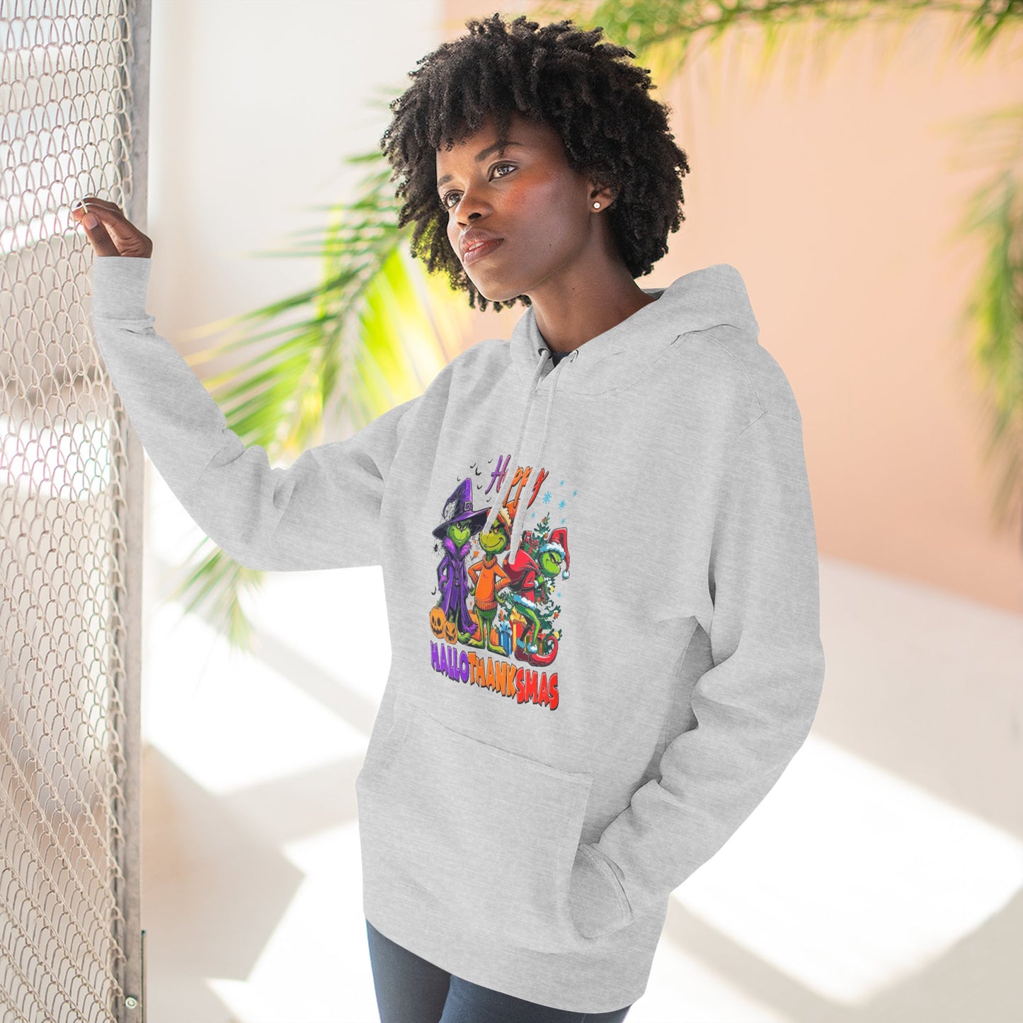 Fleece Hoodie: "Happy HalloThankMas"
