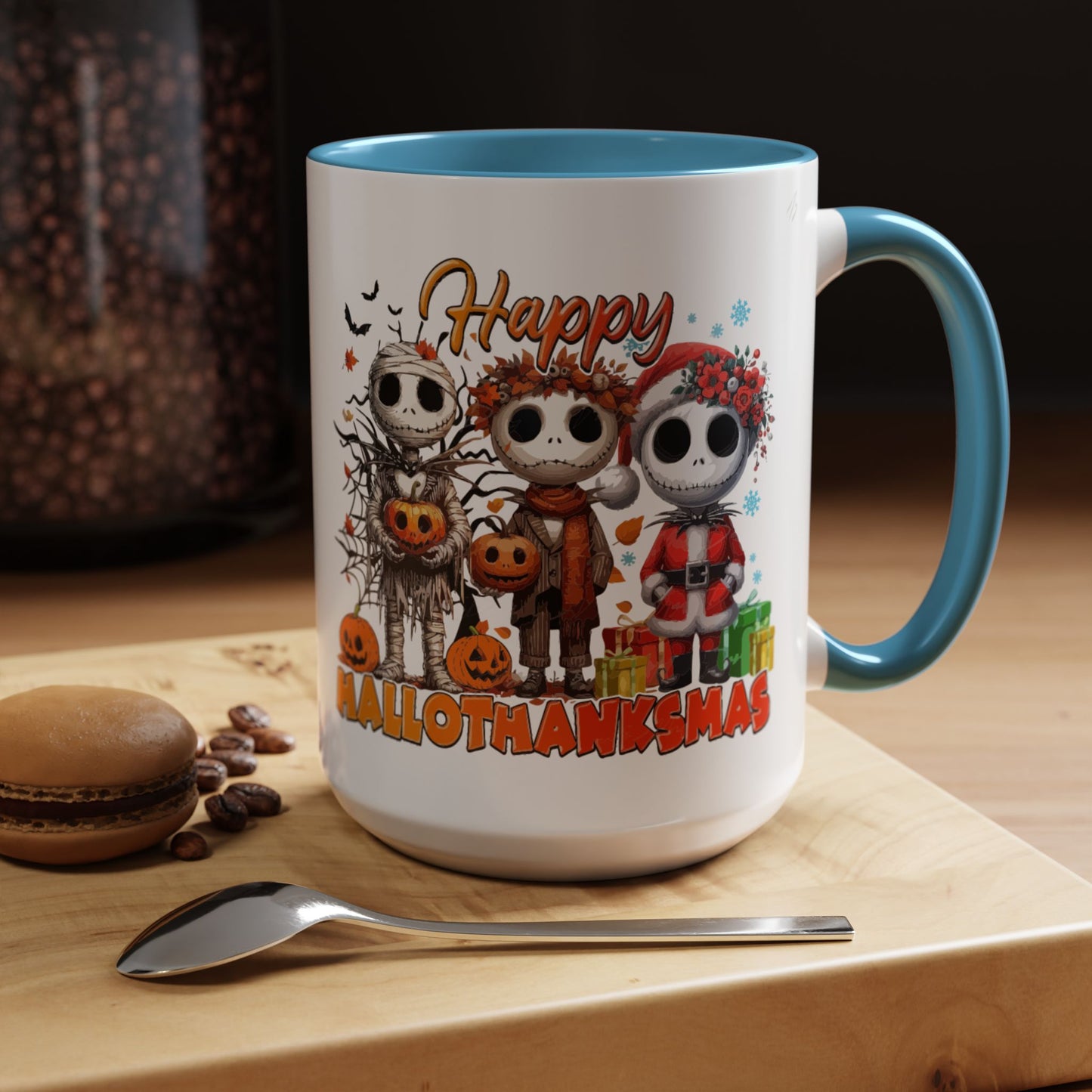 Coffee/Tea Mug 2: "Happy Hallothanksmas" (11oz/15oz)