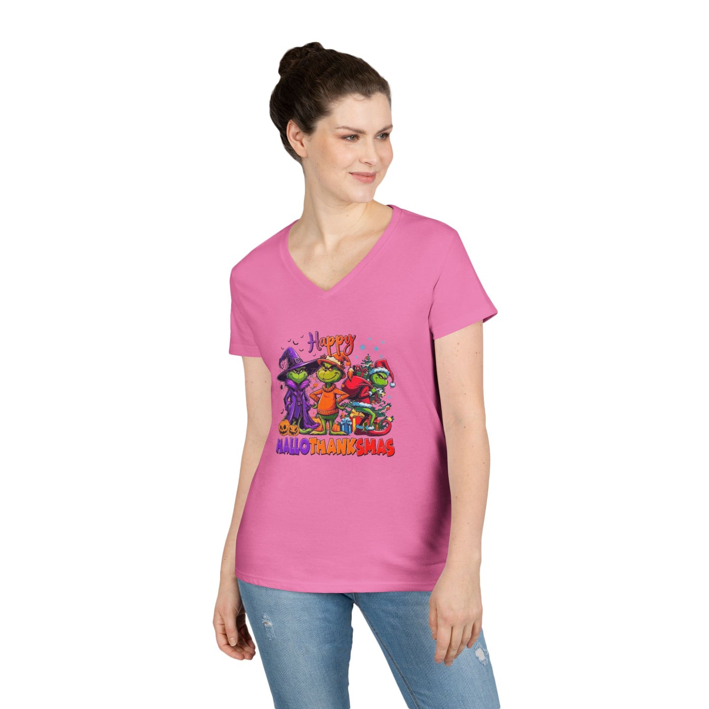 V-Neck Shirt: "Happy HalloThankMas"