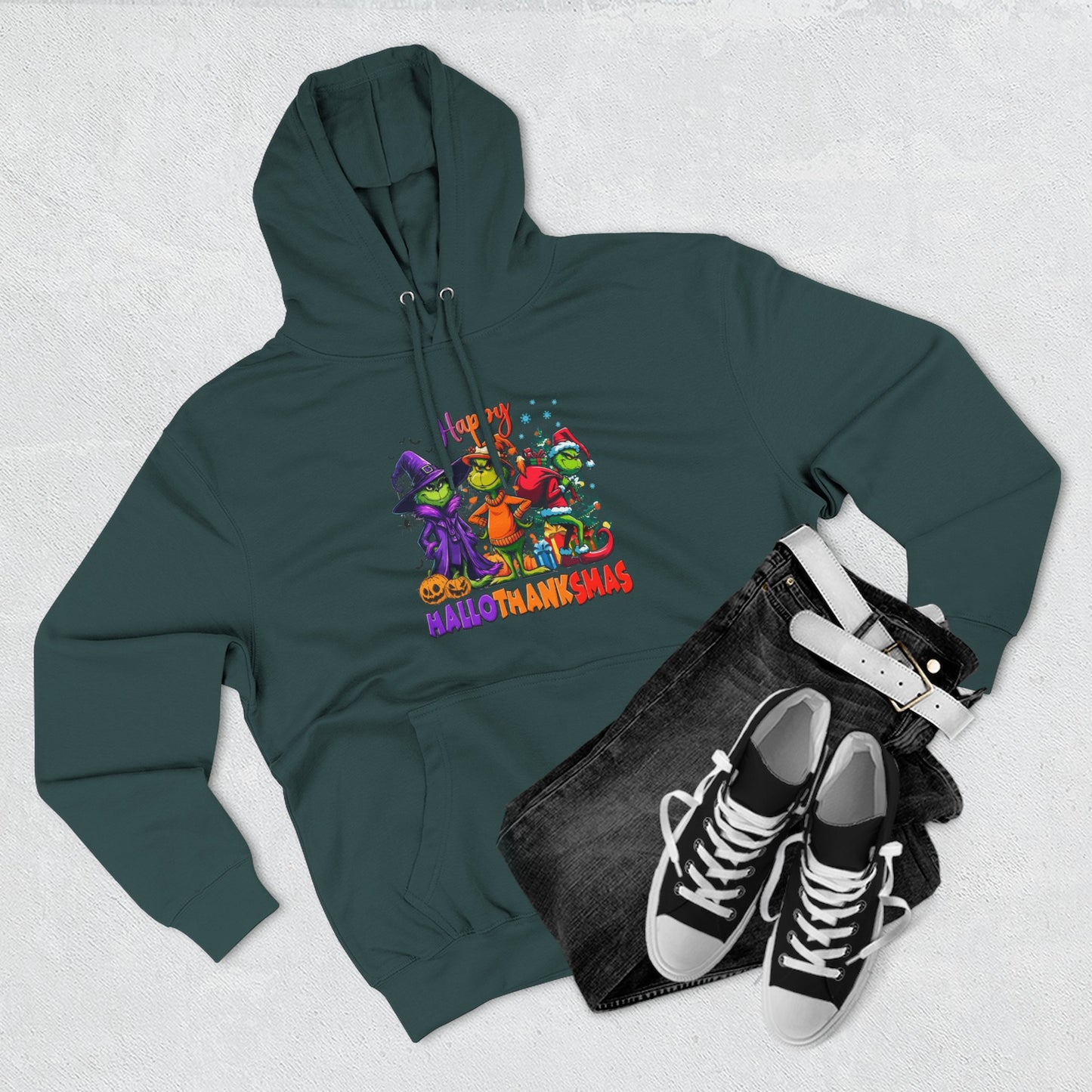 Fleece Hoodie: "Happy HalloThankMas"