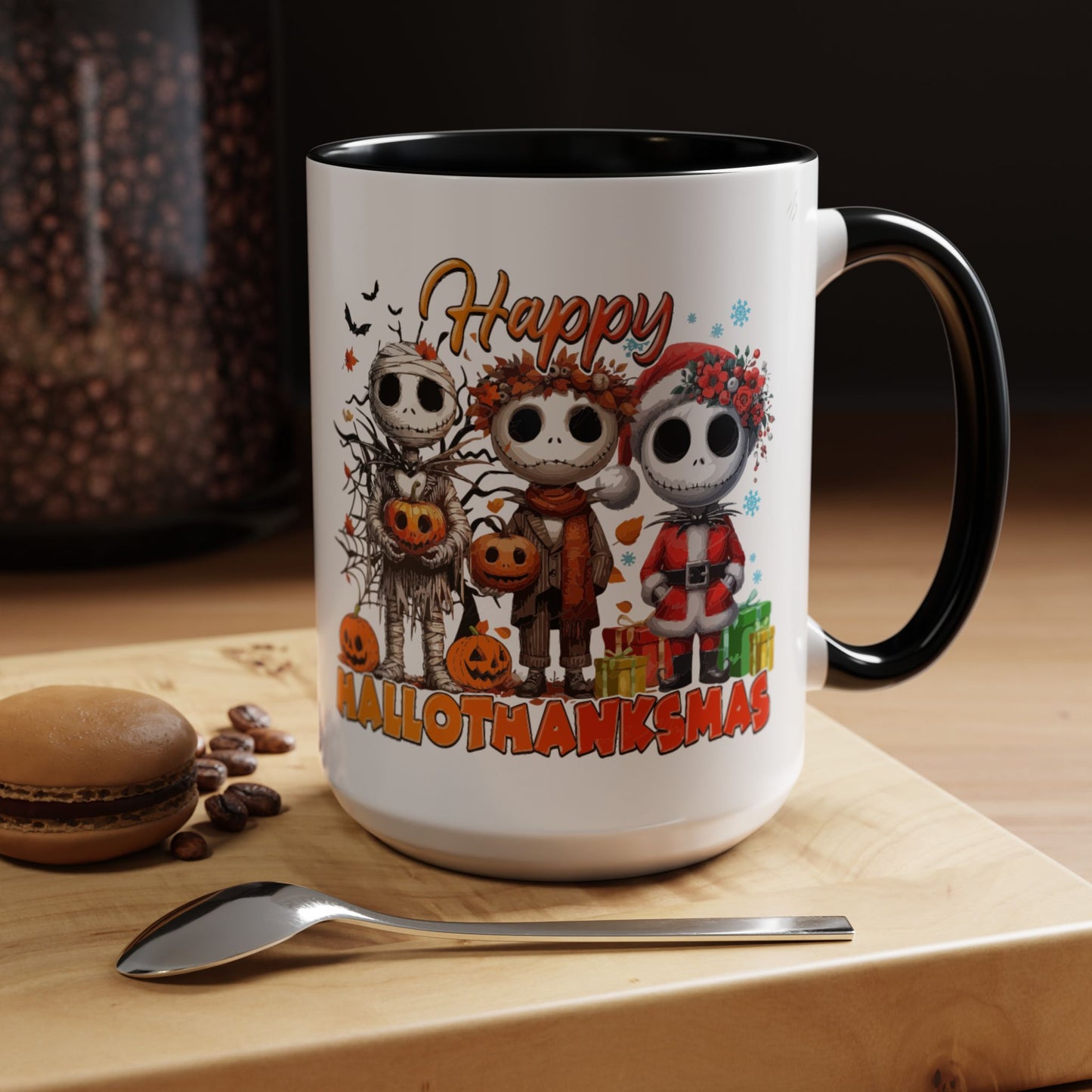 Coffee/Tea Mug 2: "Happy Hallothanksmas" (11oz/15oz)