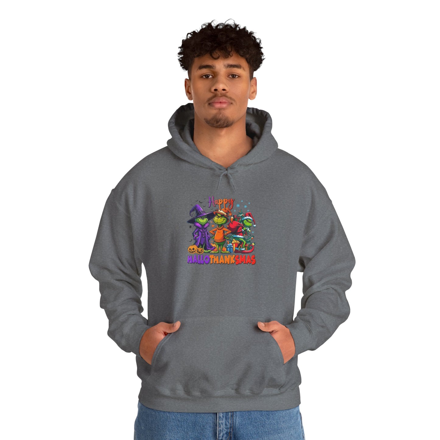 Fleece Hoodie: "Happy HalloThankMas"