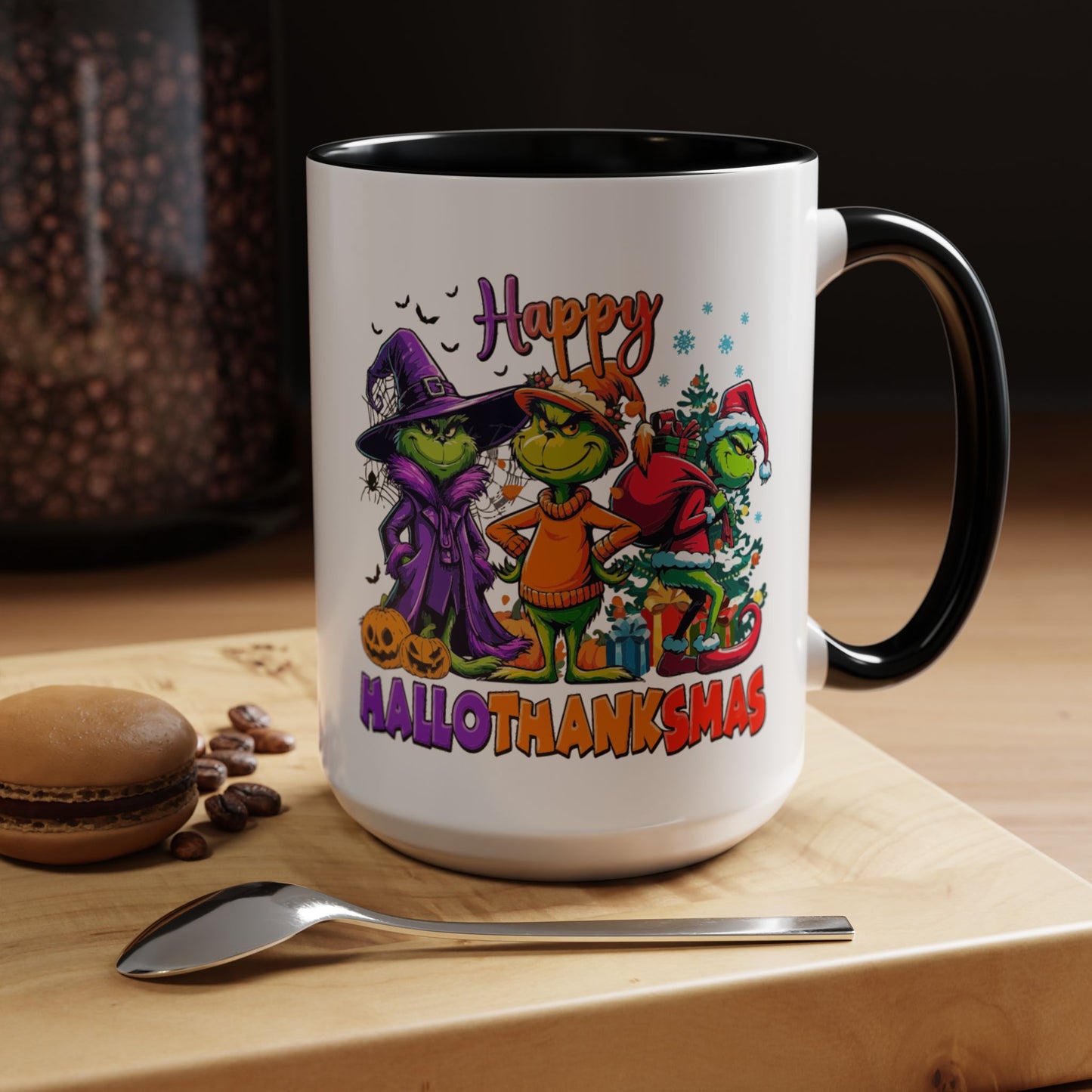 Coffe/Tea Mug: "Happy Hallothanksmas"