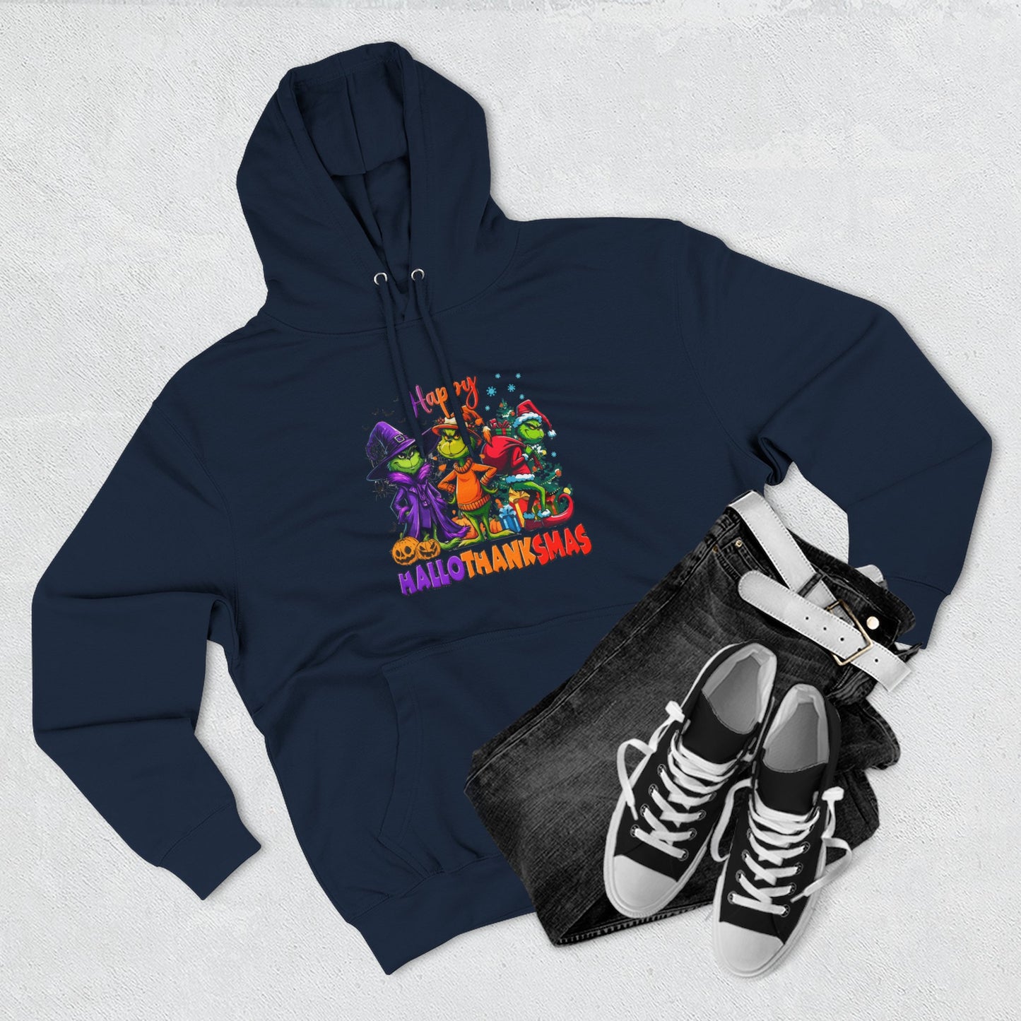 Fleece Hoodie: "Happy HalloThankMas"
