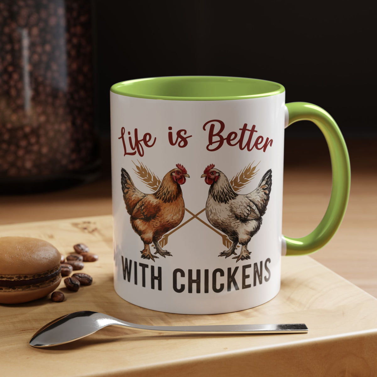 Funny Chicken Lover Coffee Mug "Life is Better with Chickens" Accent Mug (11/15oz)