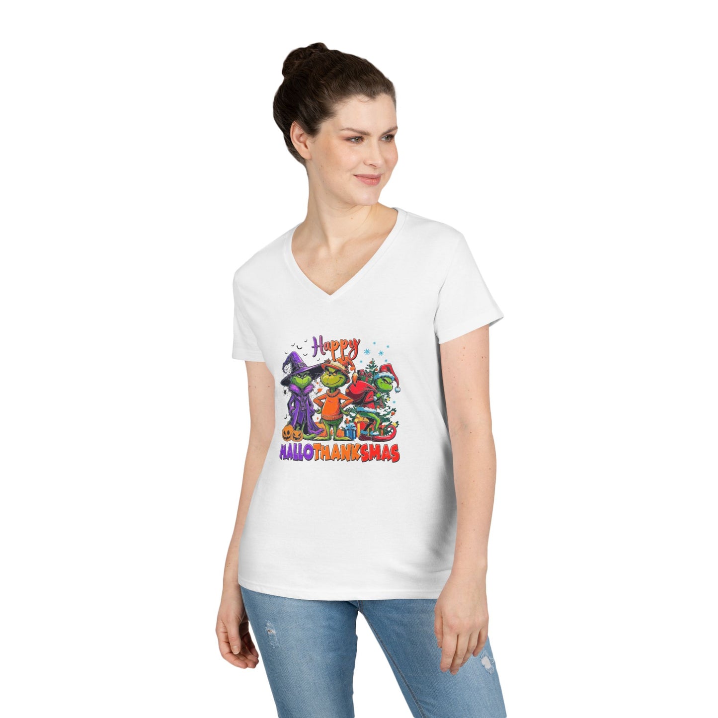 V-Neck Shirt: "Happy HalloThankMas"