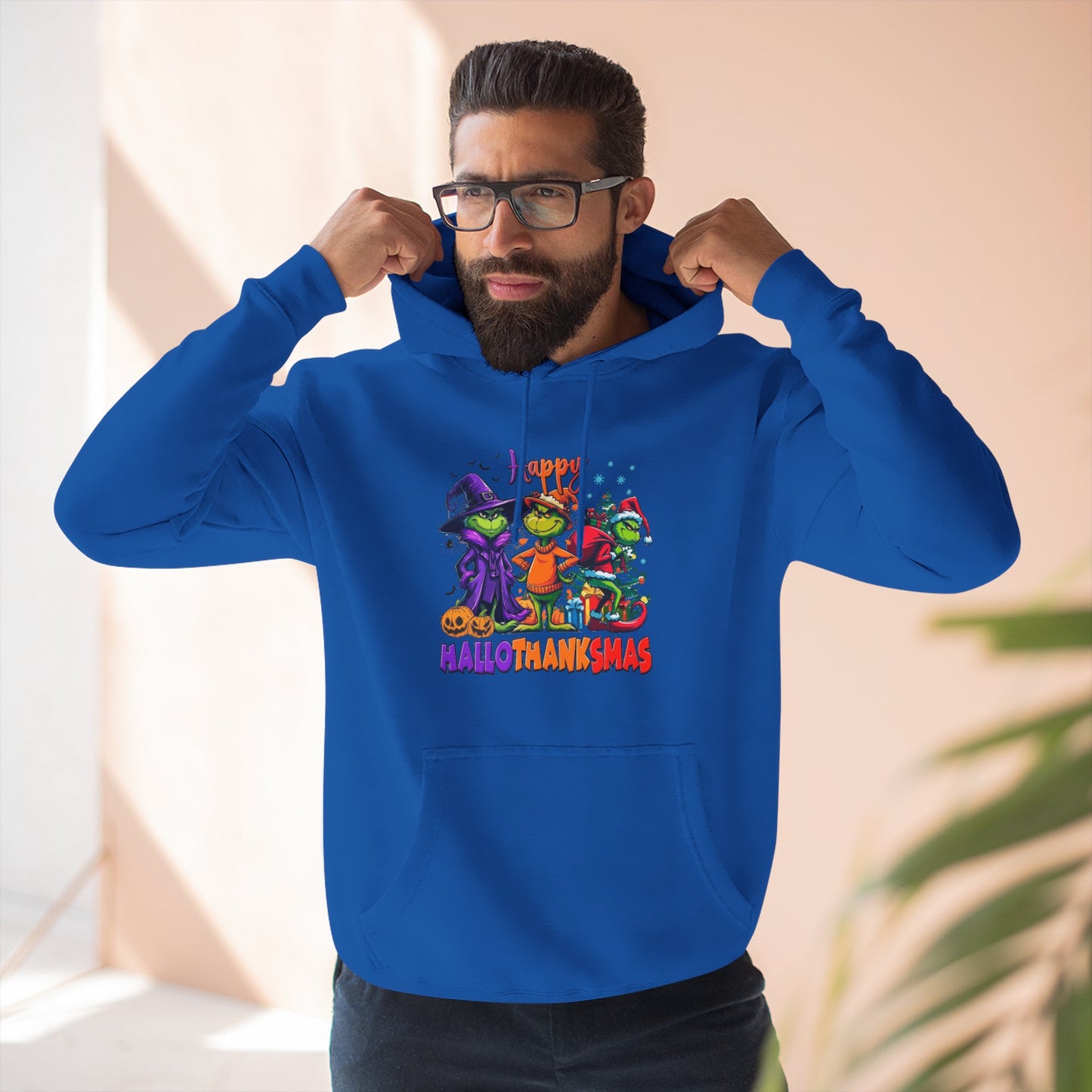 Fleece Hoodie: "Happy HalloThankMas"