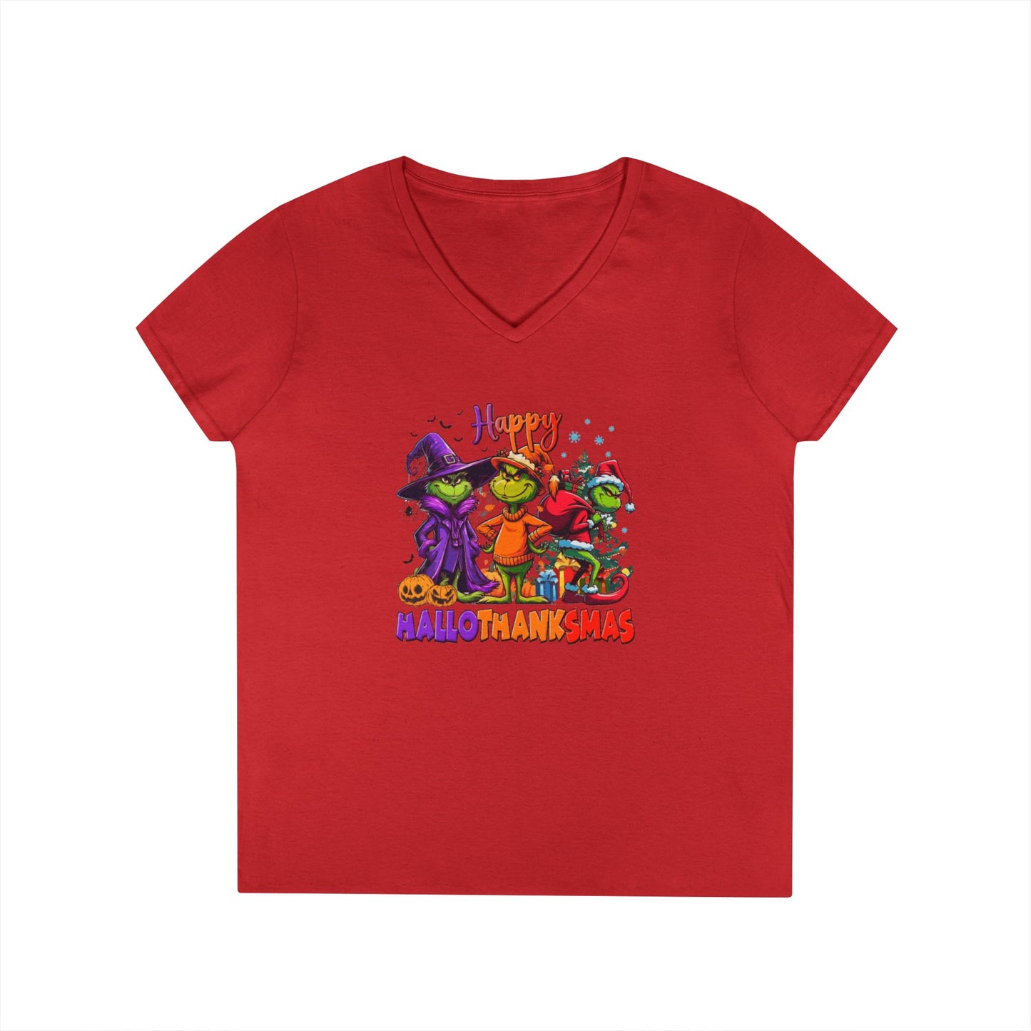 V-Neck Shirt: "Happy HalloThankMas"
