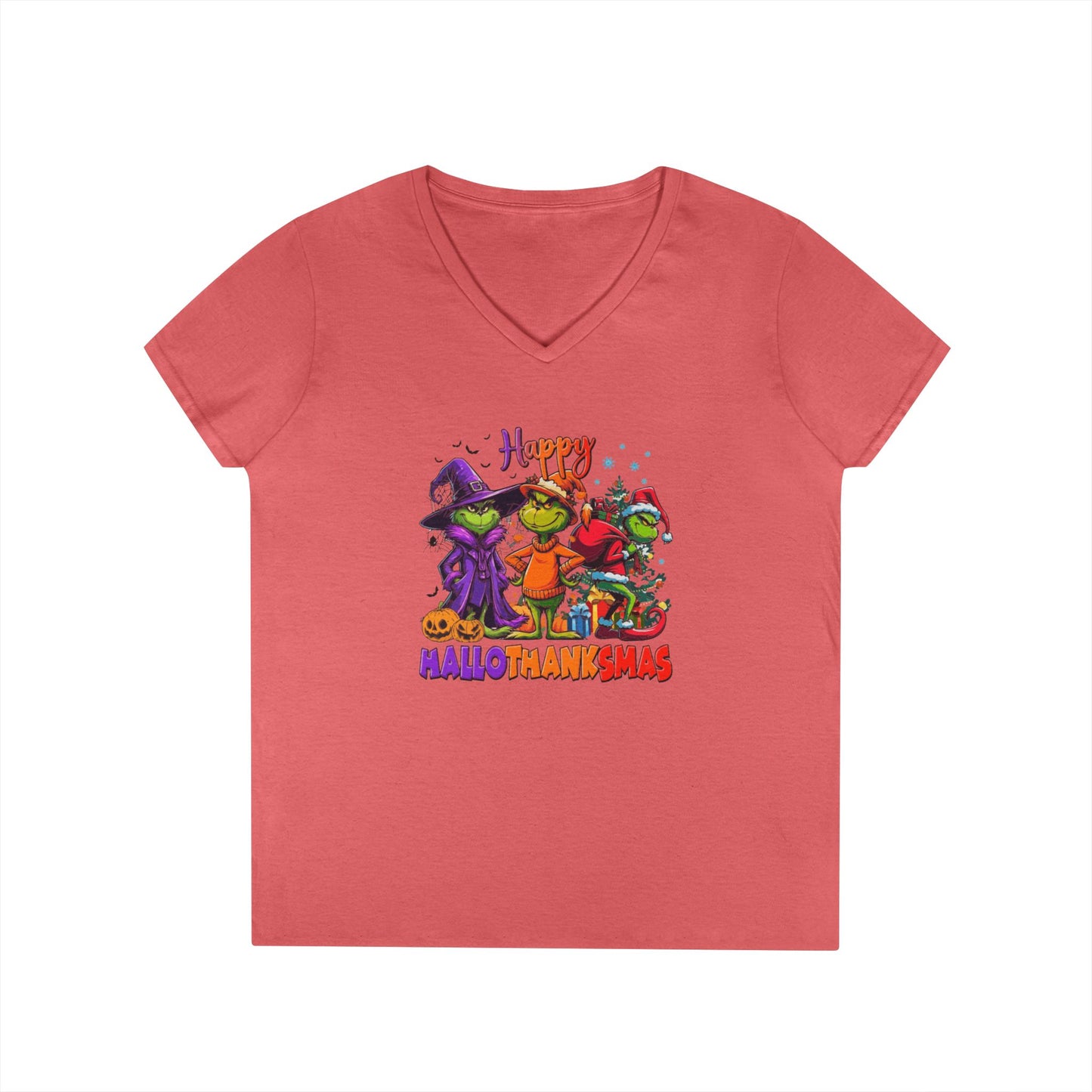 V-Neck Shirt: "Happy HalloThankMas"