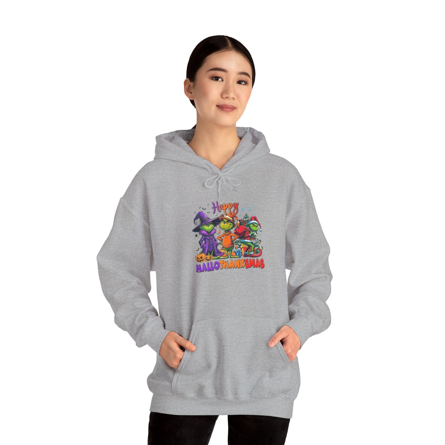 Fleece Hoodie: "Happy HalloThankMas"