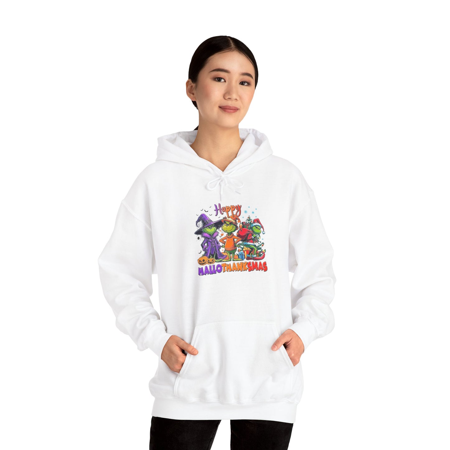 Fleece Hoodie: "Happy HalloThankMas"