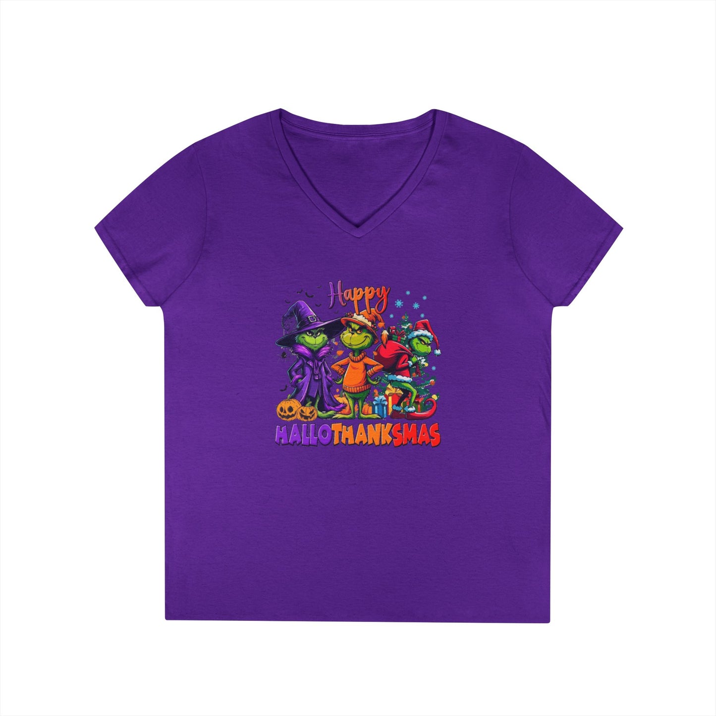 V-Neck Shirt: "Happy HalloThankMas"