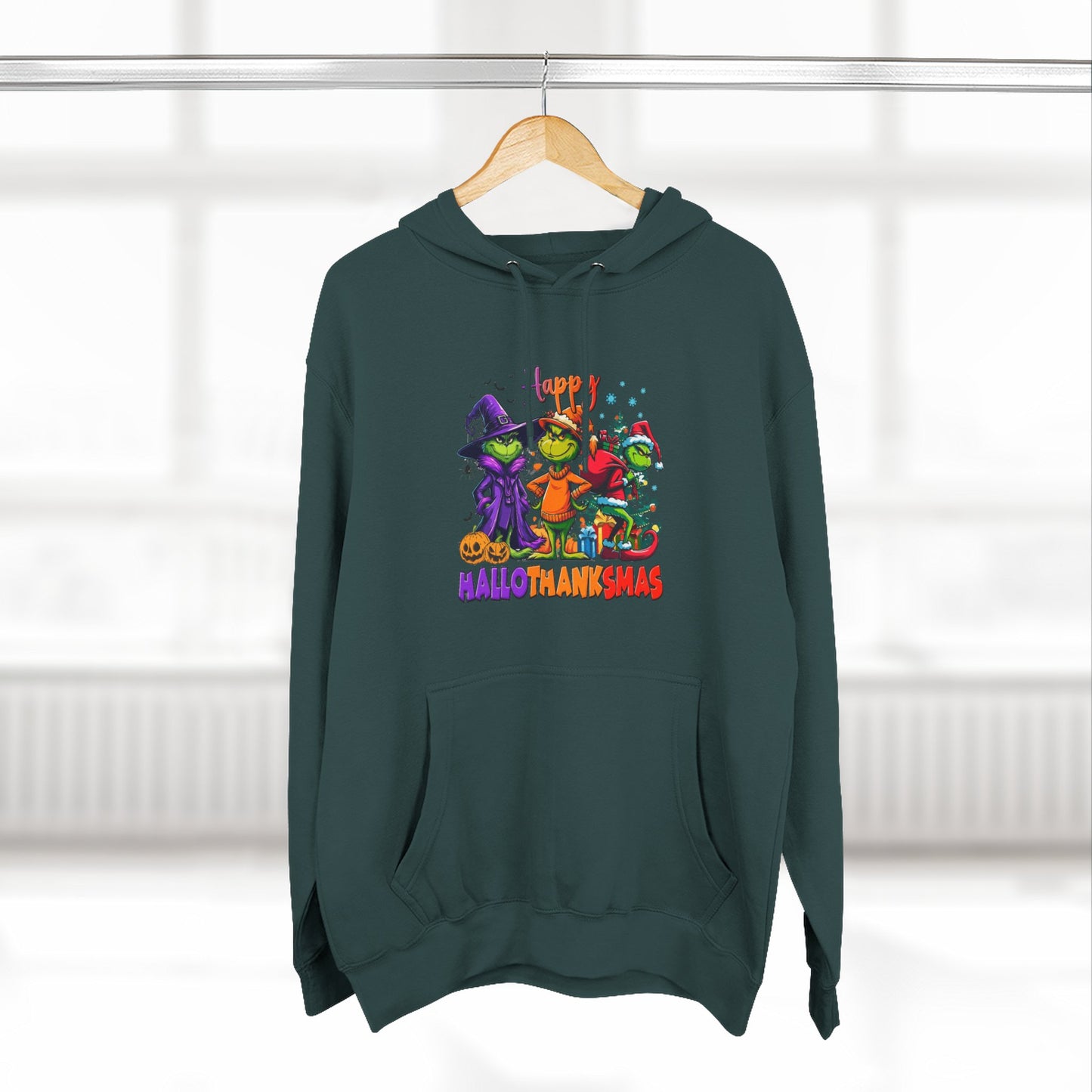 Fleece Hoodie: "Happy HalloThankMas"