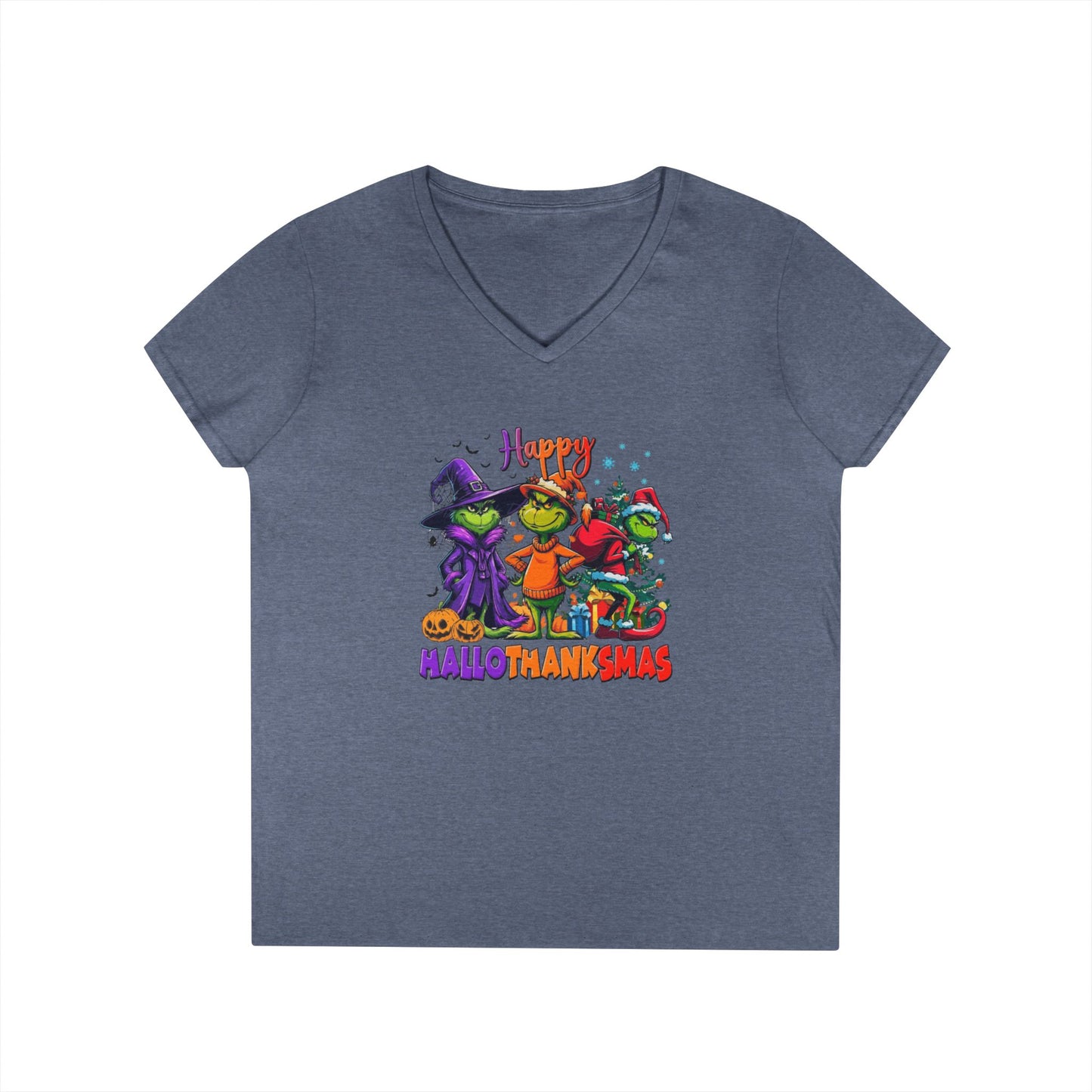 V-Neck Shirt: "Happy HalloThankMas"