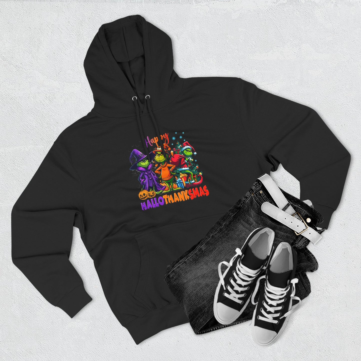 Fleece Hoodie: "Happy HalloThankMas"