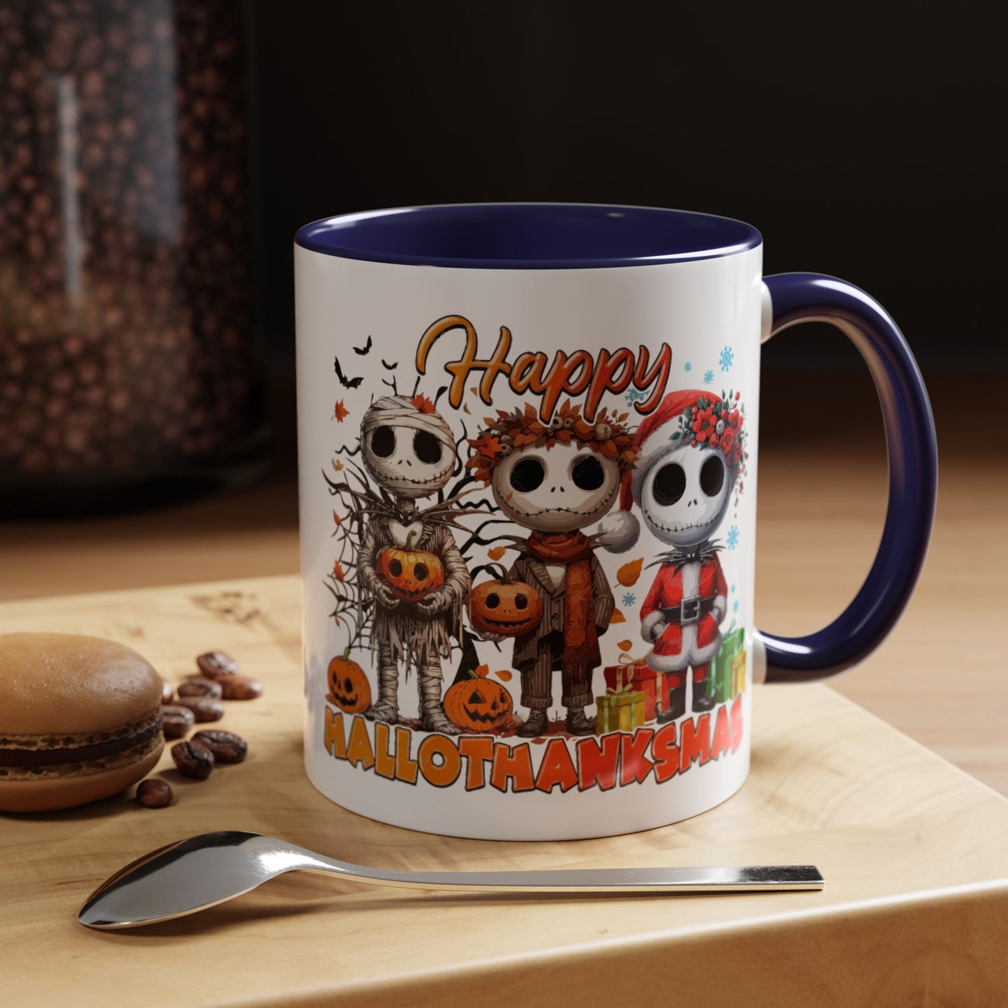 Coffee/Tea Mug 2: "Happy Hallothanksmas" (11oz/15oz)