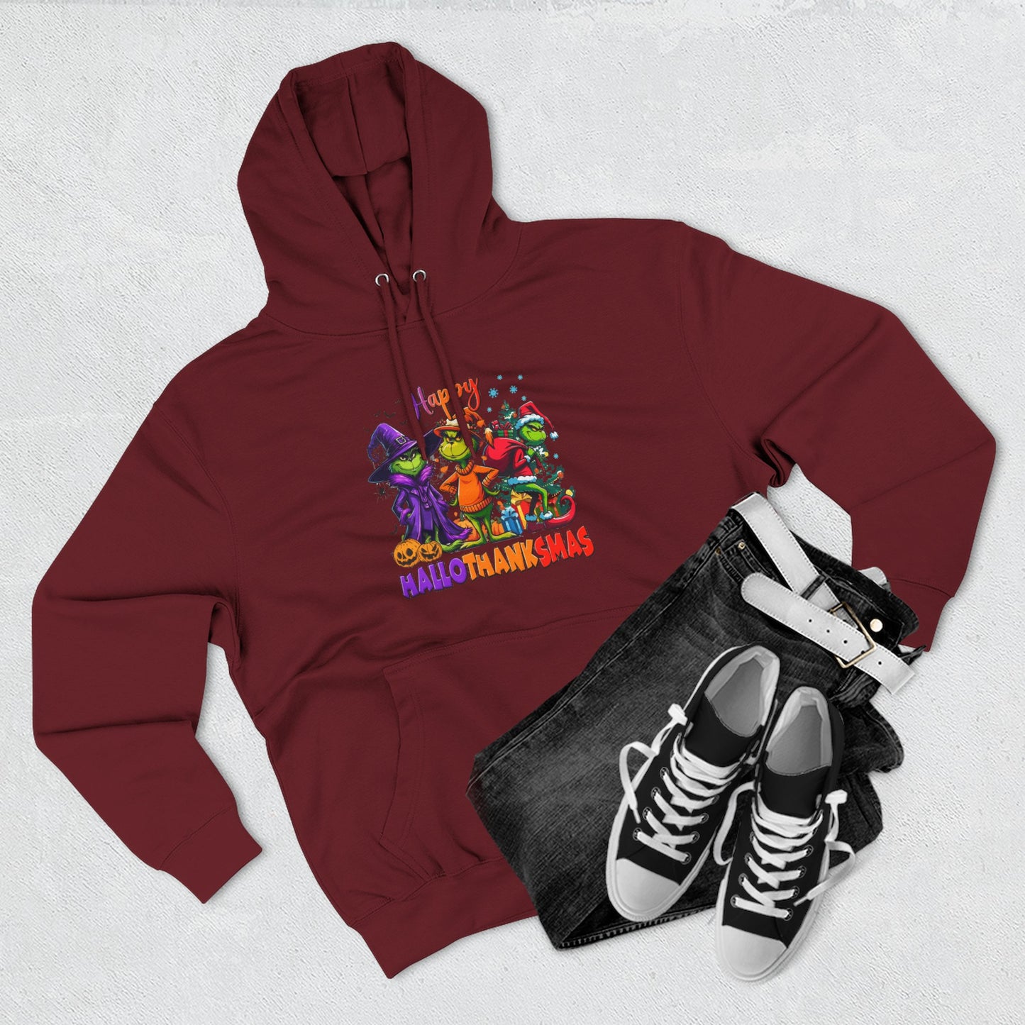 Fleece Hoodie: "Happy HalloThankMas"