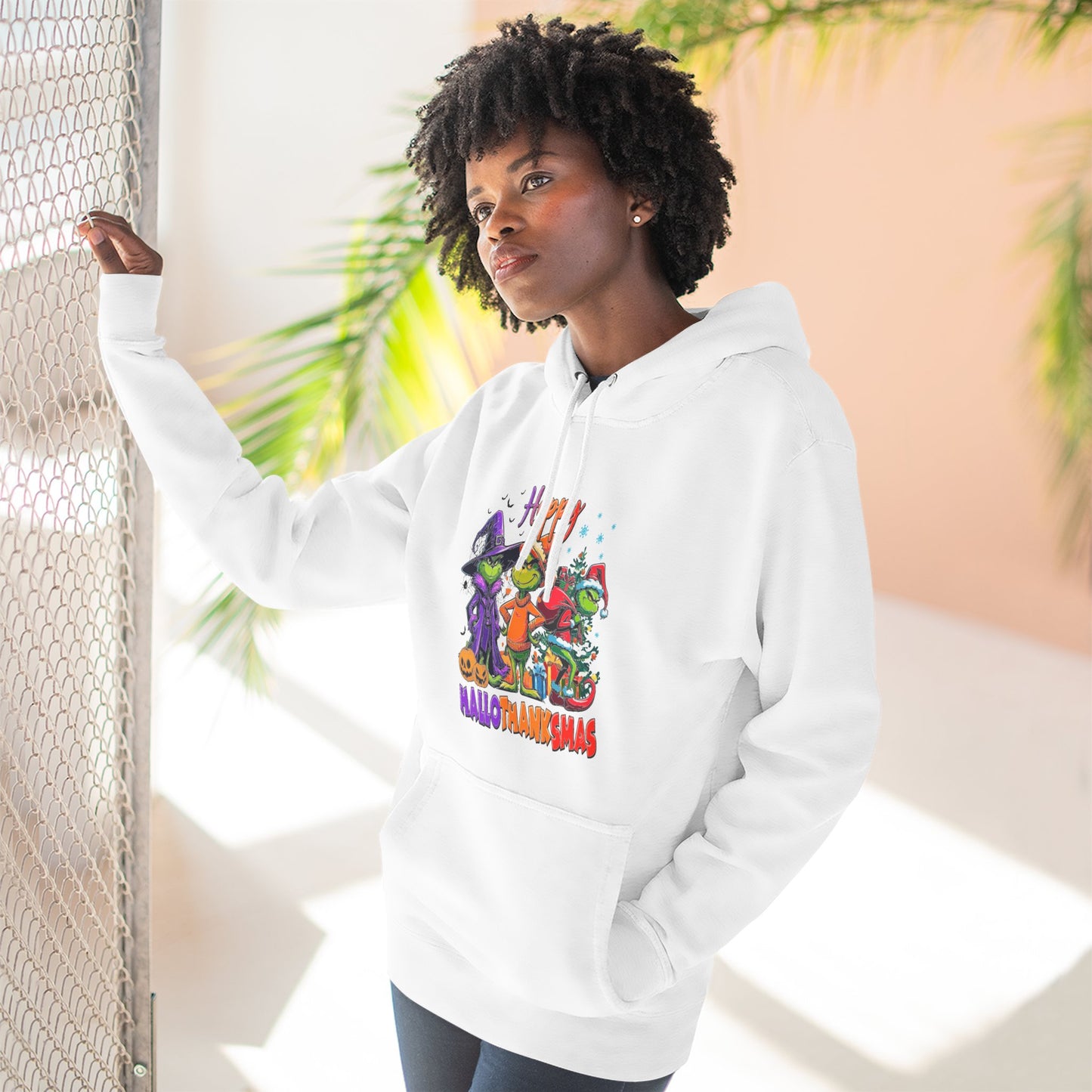 Fleece Hoodie: "Happy HalloThankMas"