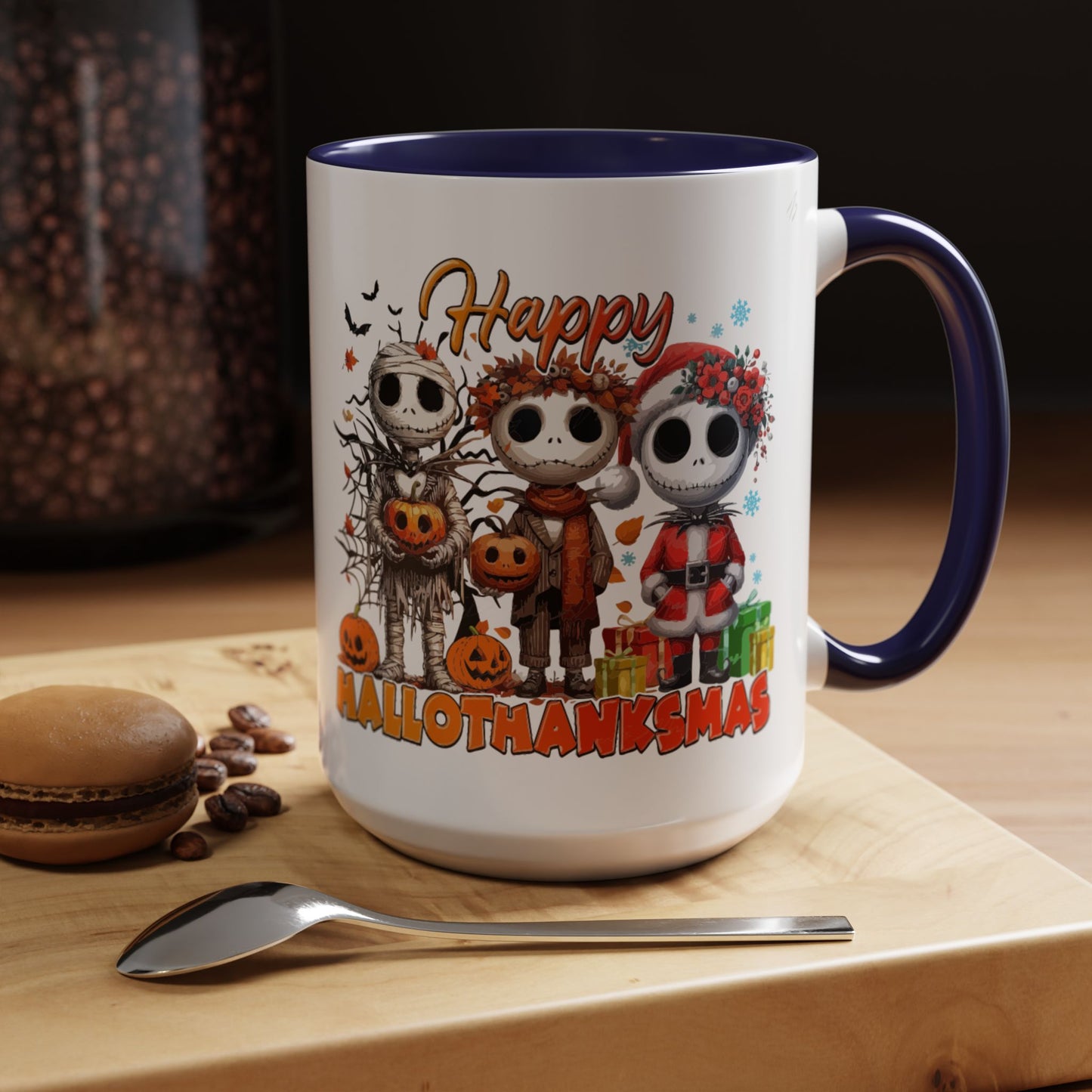 Coffee/Tea Mug 2: "Happy Hallothanksmas" (11oz/15oz)