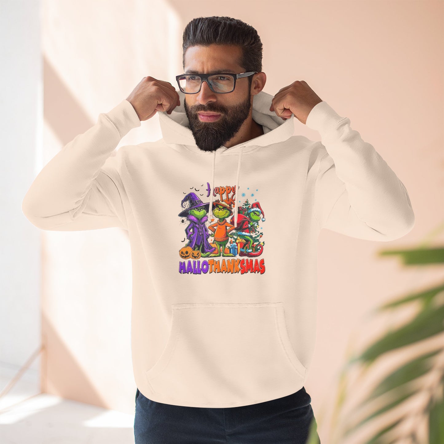 Fleece Hoodie: "Happy HalloThankMas"