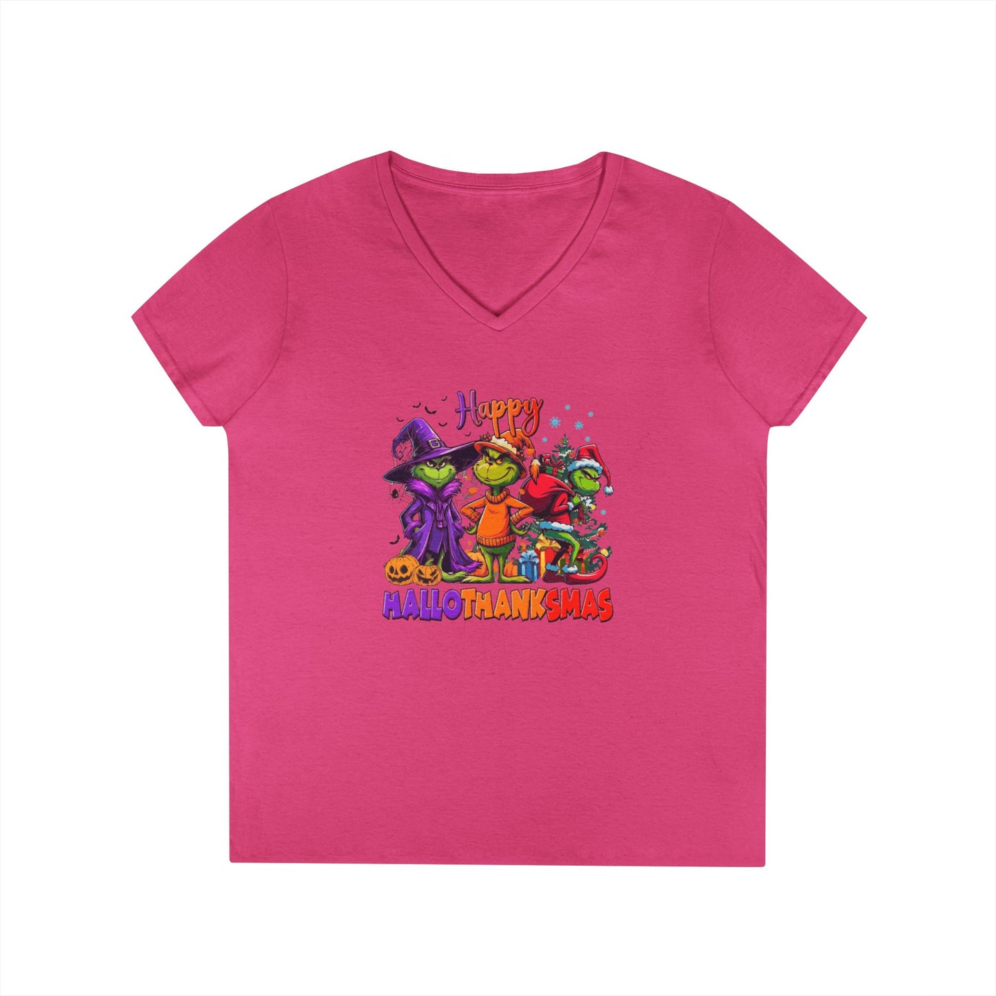 V-Neck Shirt: "Happy HalloThankMas"