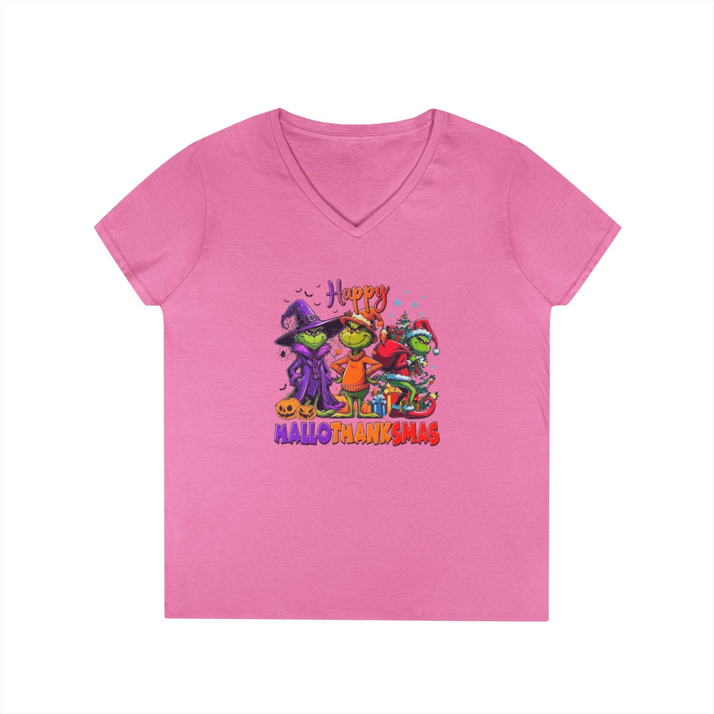 V-Neck Shirt: "Happy HalloThankMas"