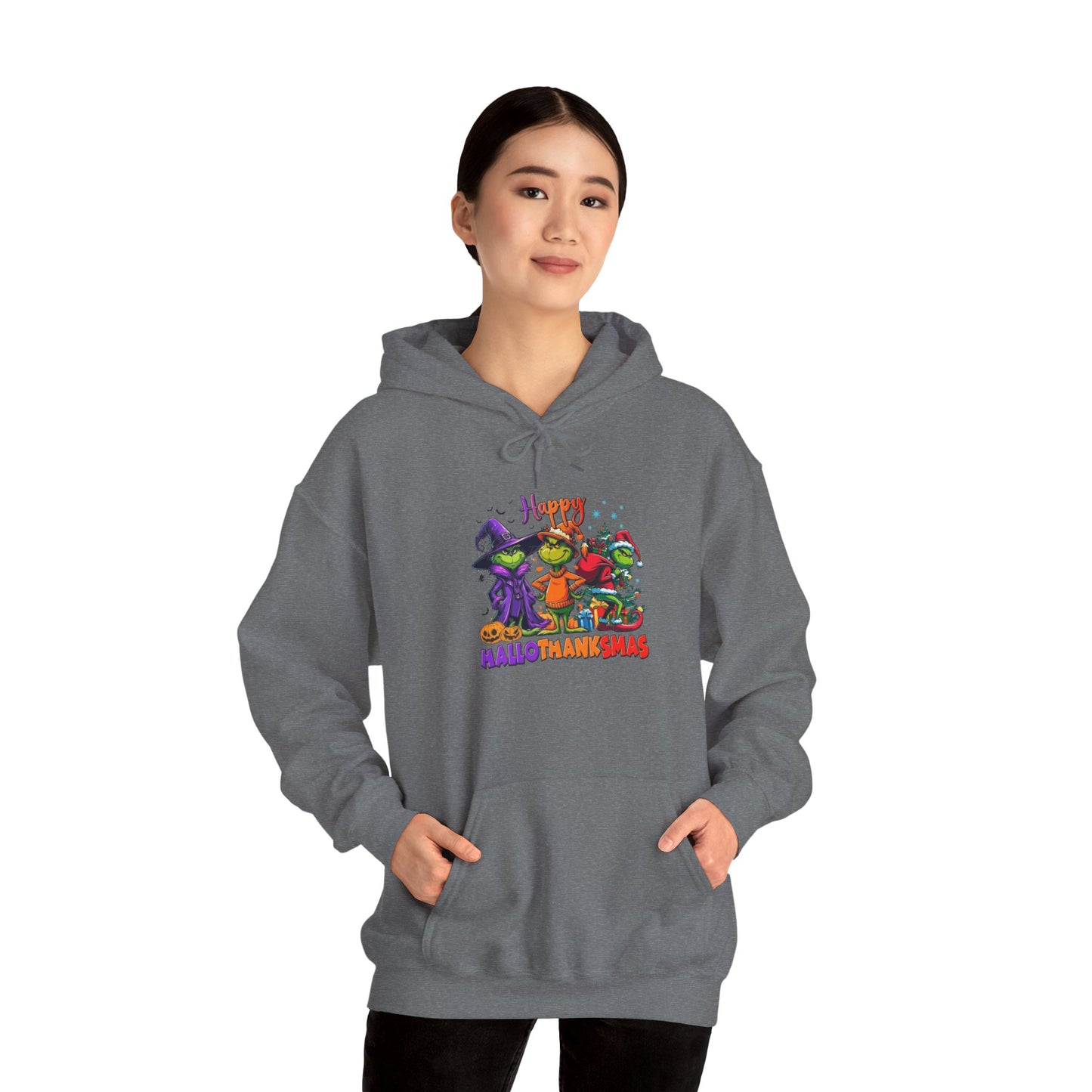 Fleece Hoodie: "Happy HalloThankMas"
