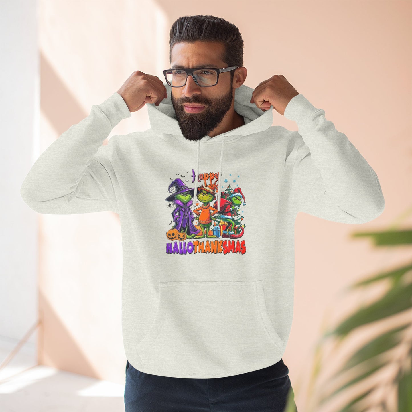 Fleece Hoodie: "Happy HalloThankMas"