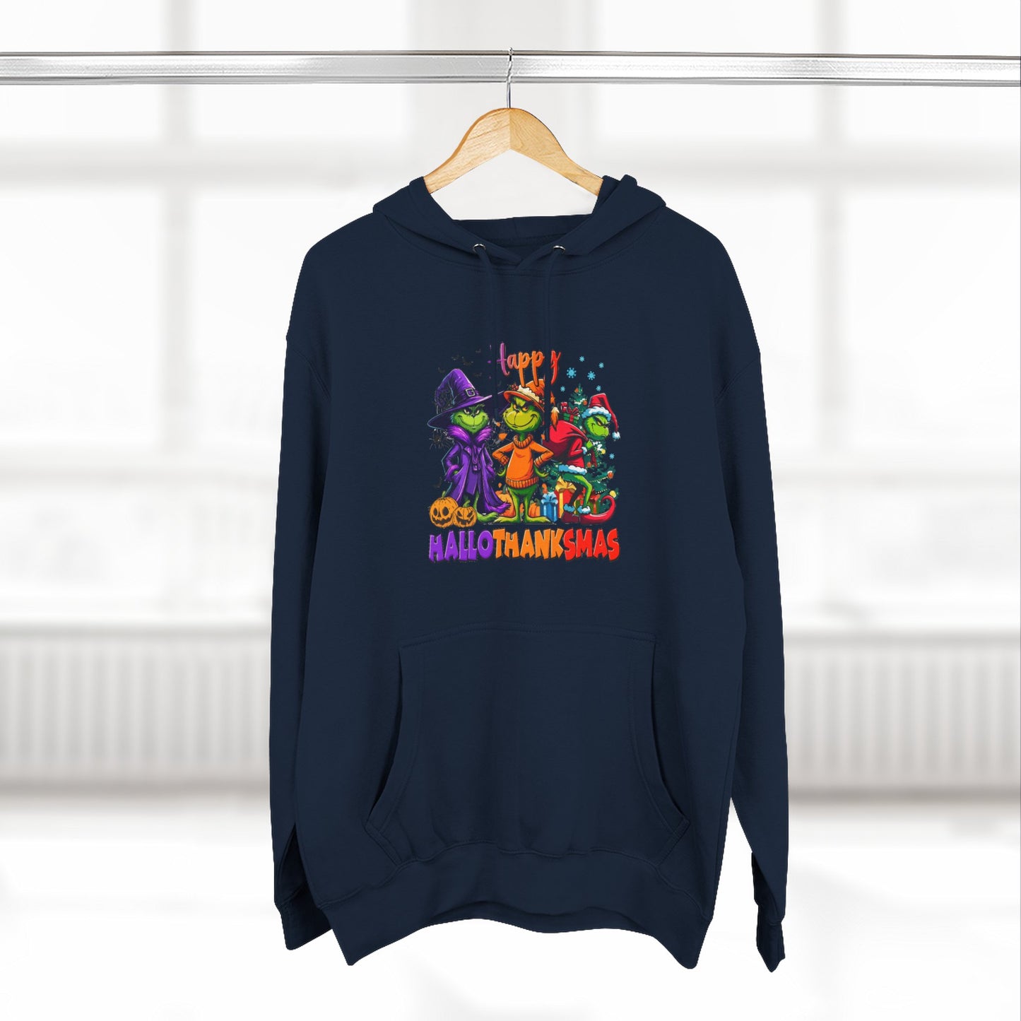 Fleece Hoodie: "Happy HalloThankMas"
