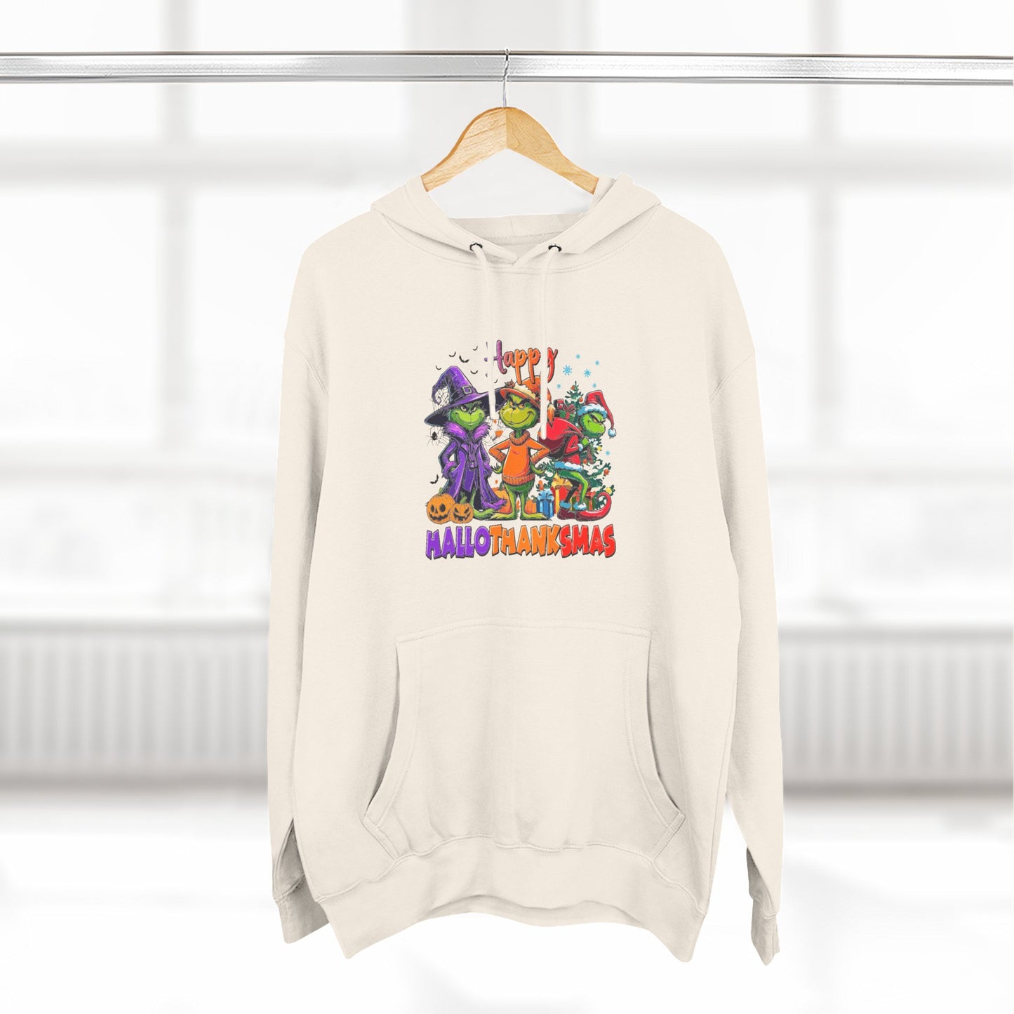 Fleece Hoodie: "Happy HalloThankMas"