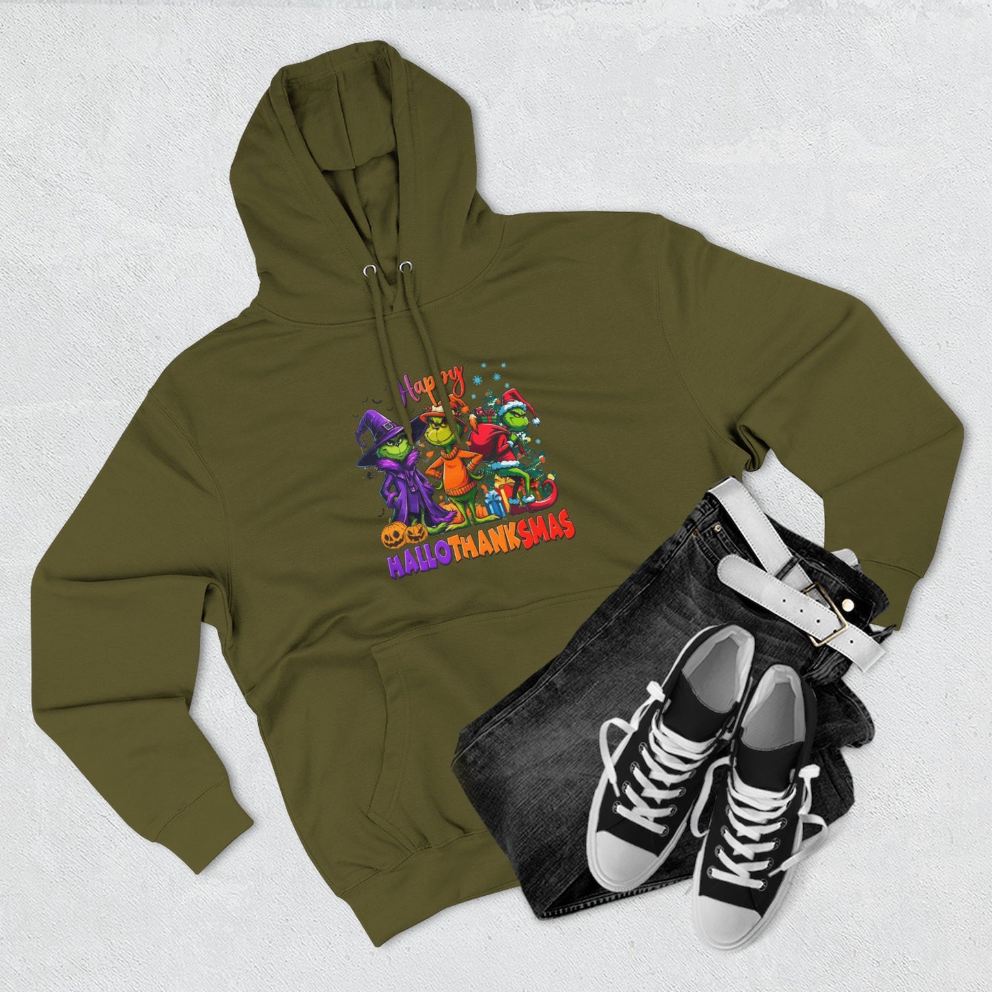 Fleece Hoodie: "Happy HalloThankMas"