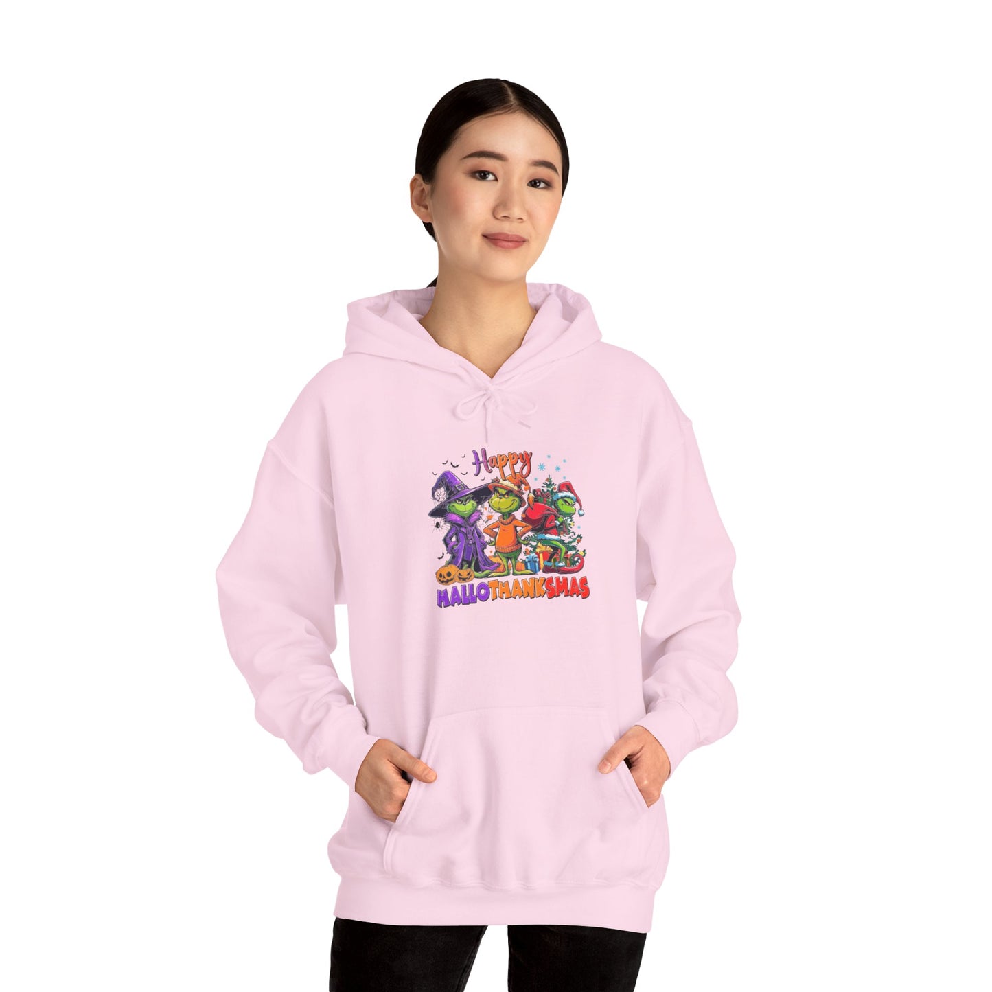 Fleece Hoodie: "Happy HalloThankMas"