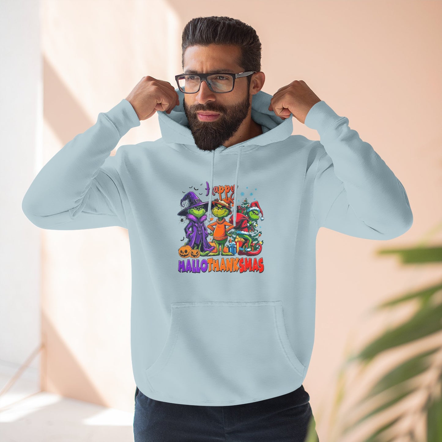 Fleece Hoodie: "Happy HalloThankMas"