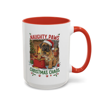 Coffee Mug "Naughty Pawn Christmas Chaos" Dog Lover Mastiff (11/15oz)
