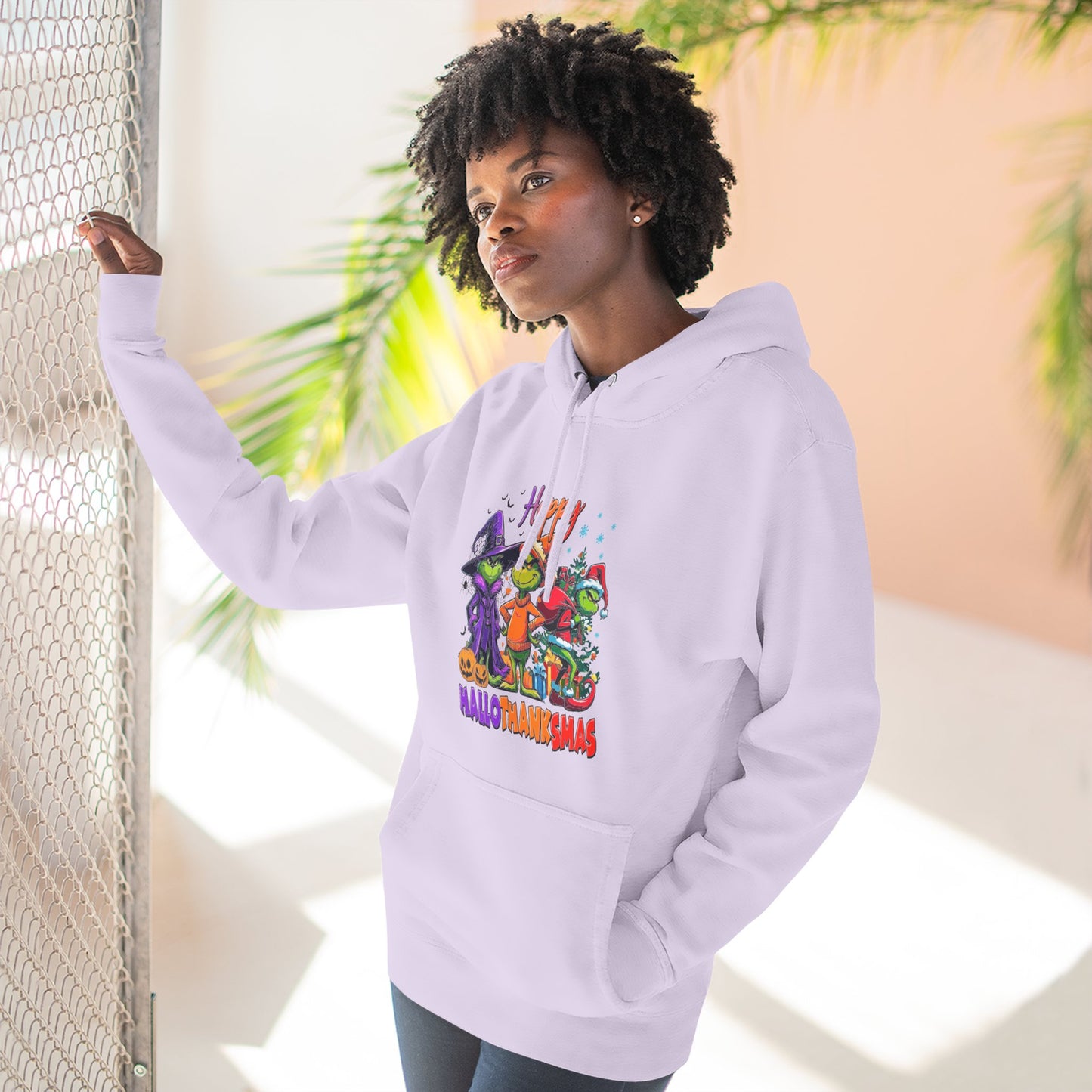 Fleece Hoodie: "Happy HalloThankMas"