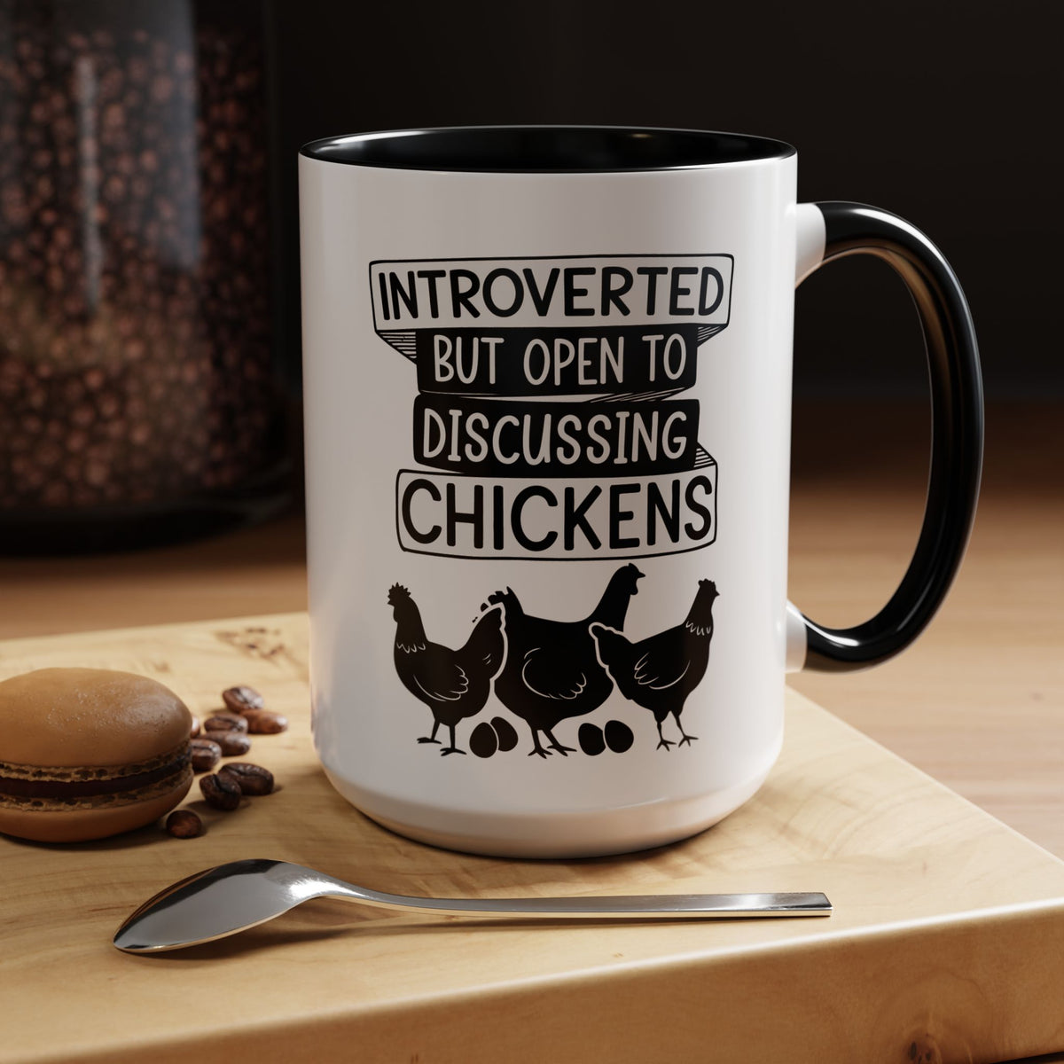 Funny Chicken Lover Coffee Mug "Introverted But Open To Discussing Chickens" Accent Mug (11/15oz)