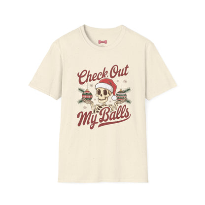 Christmas Unisex T-Shirt 'Check out my balls' Funny Holiday Shirt